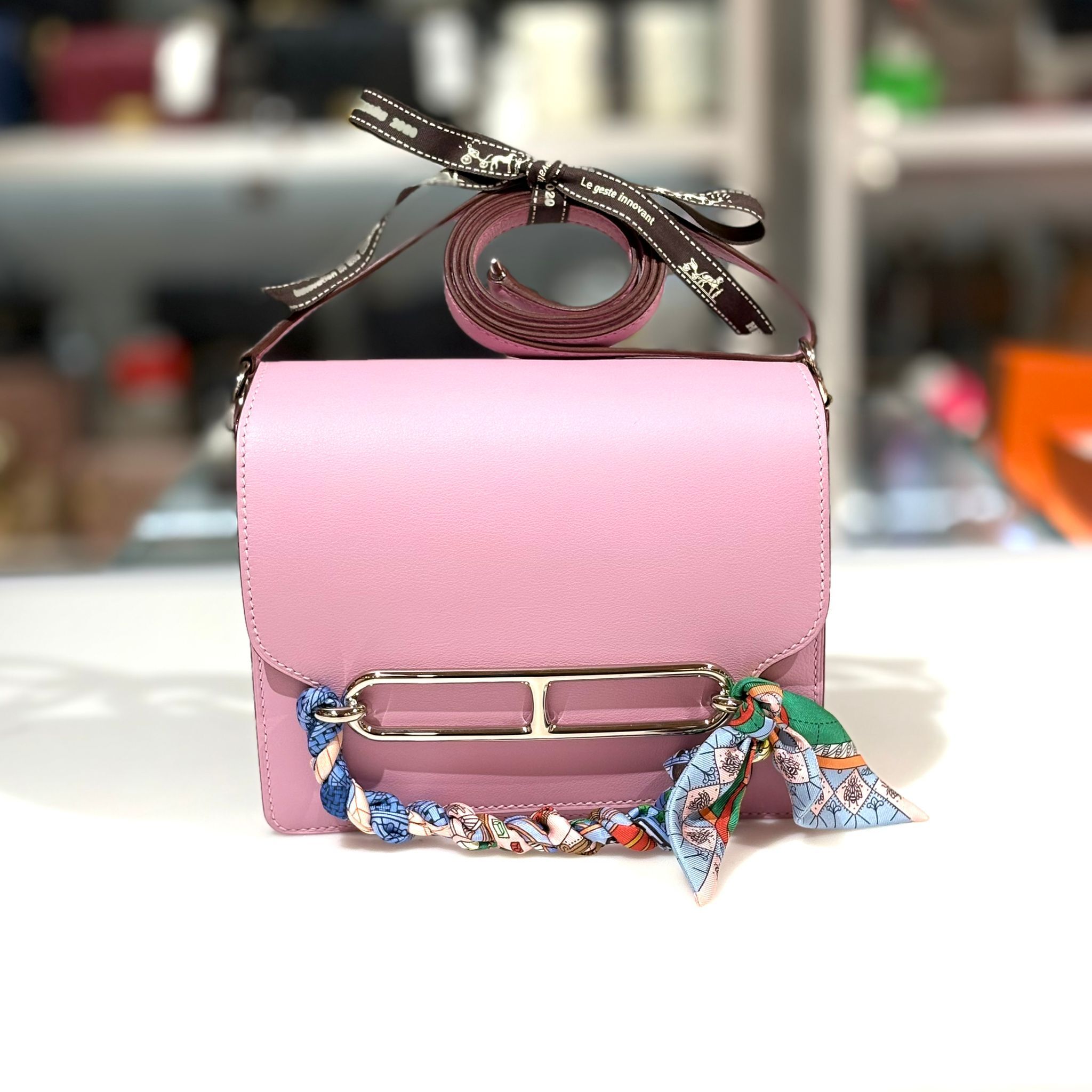 全新HERMES MINI ROULIS 豬鼻包 Z  X9葵錦紫SWIFT皮/銀扣  #BRAND NEW #香榭站正品