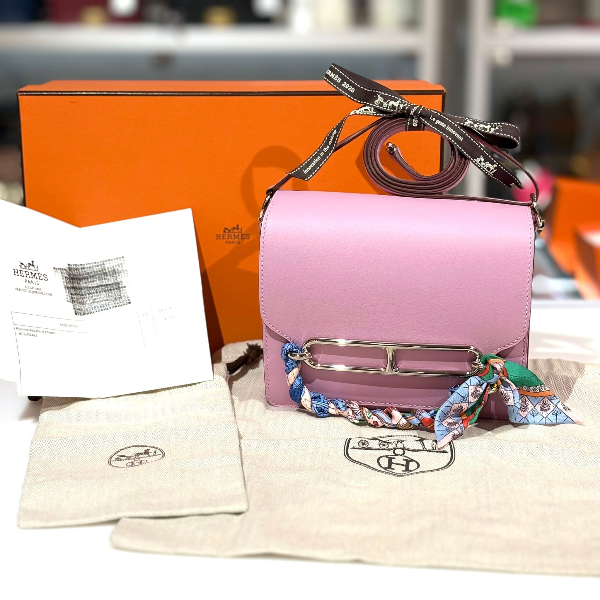 全新HERMES MINI ROULIS 豬鼻包 Z  X9葵錦紫SWIFT皮/銀扣  #BRAND NEW #香榭站正品