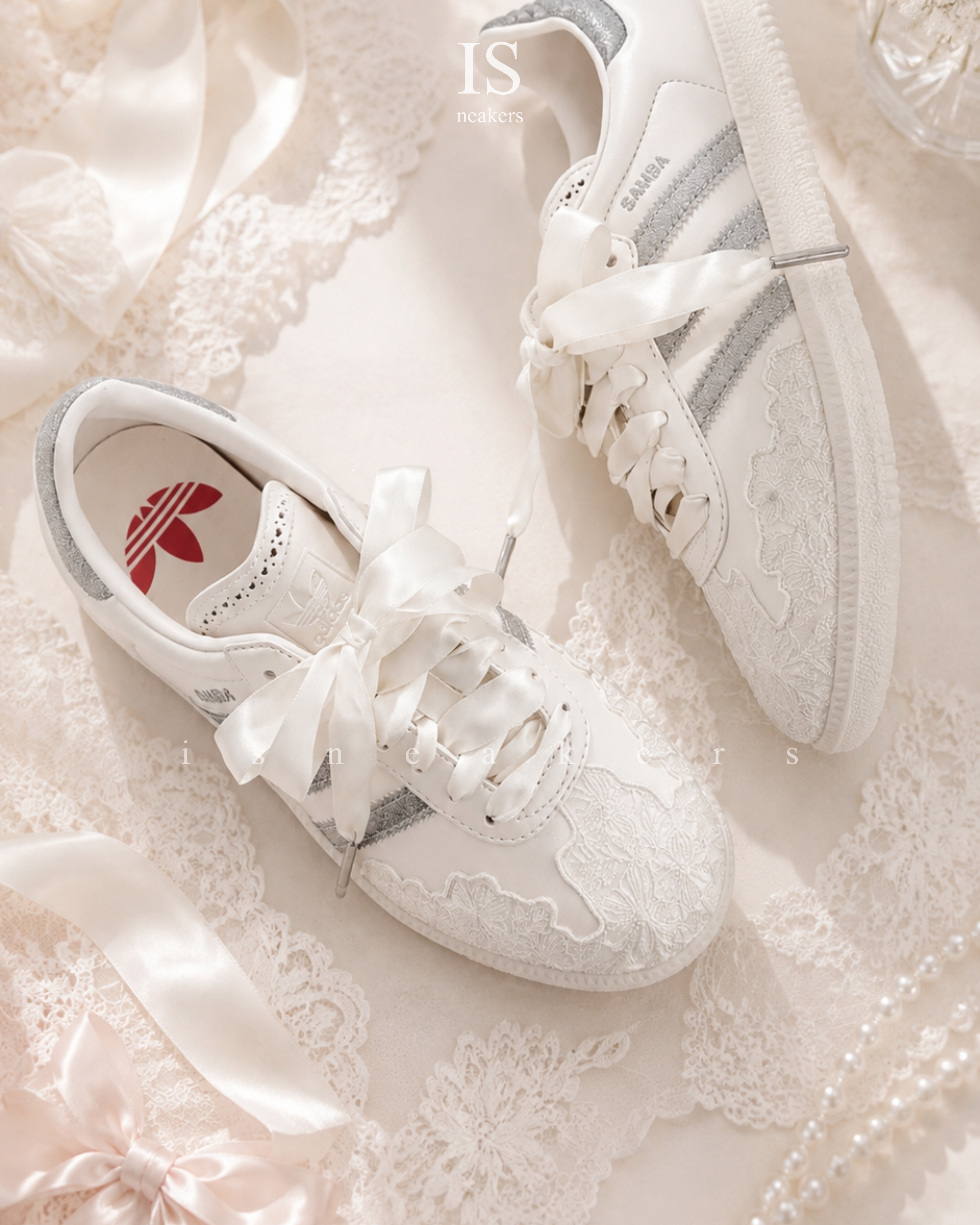 iSNEAKERS｜ADIDAS SAMBA OG 2026年 情人節限定 白珠光蕾絲 灰銀 銀蔥 奶油白 米白 女鞋 HP3658