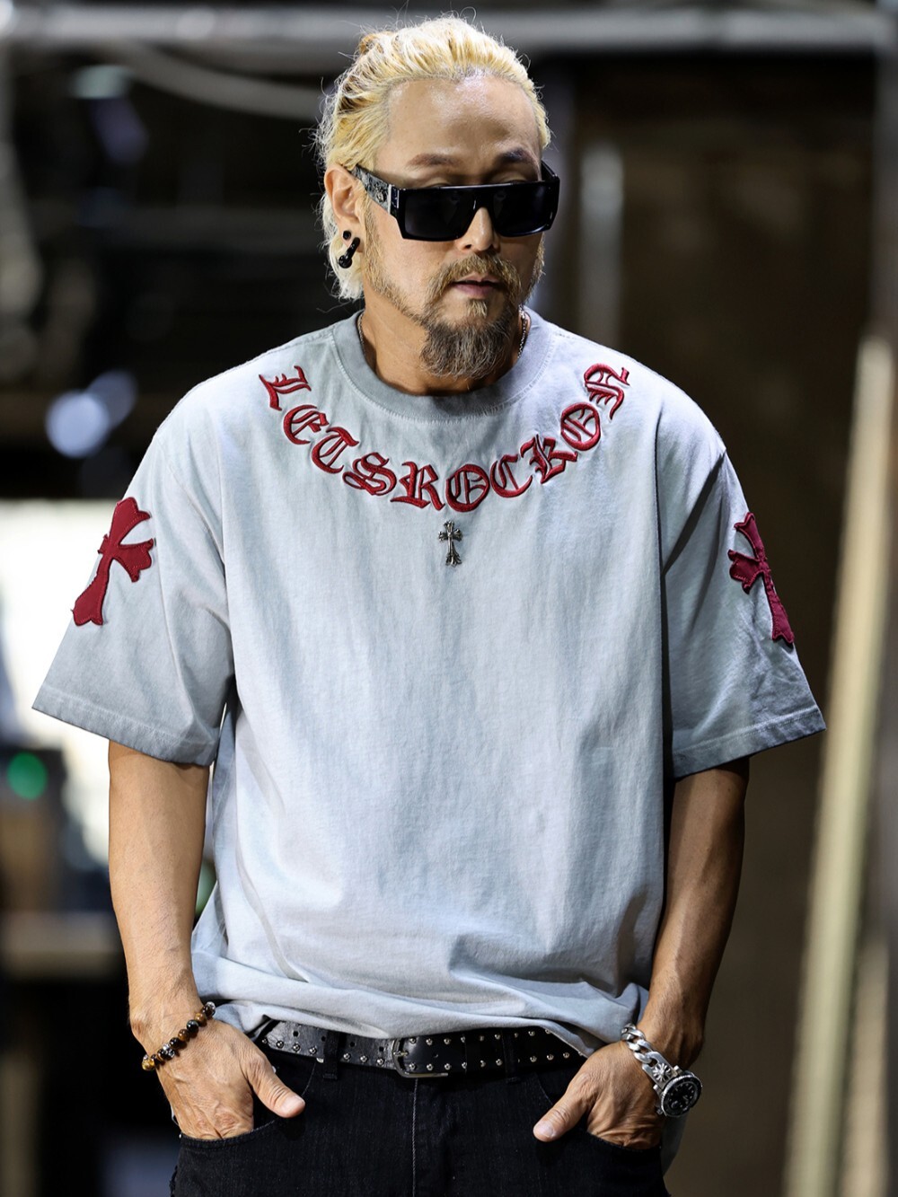 Cross letter embroidered short-sleeved T-shirt