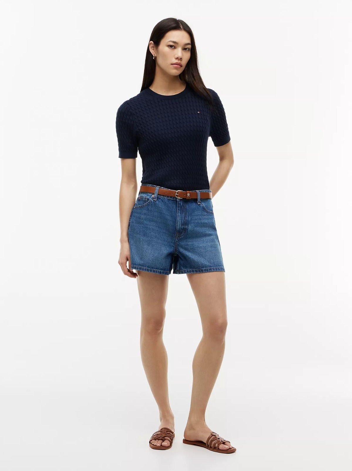 【直播】Tommy Hilfiger K0707105 Womens High-Rise Denim Flare Short