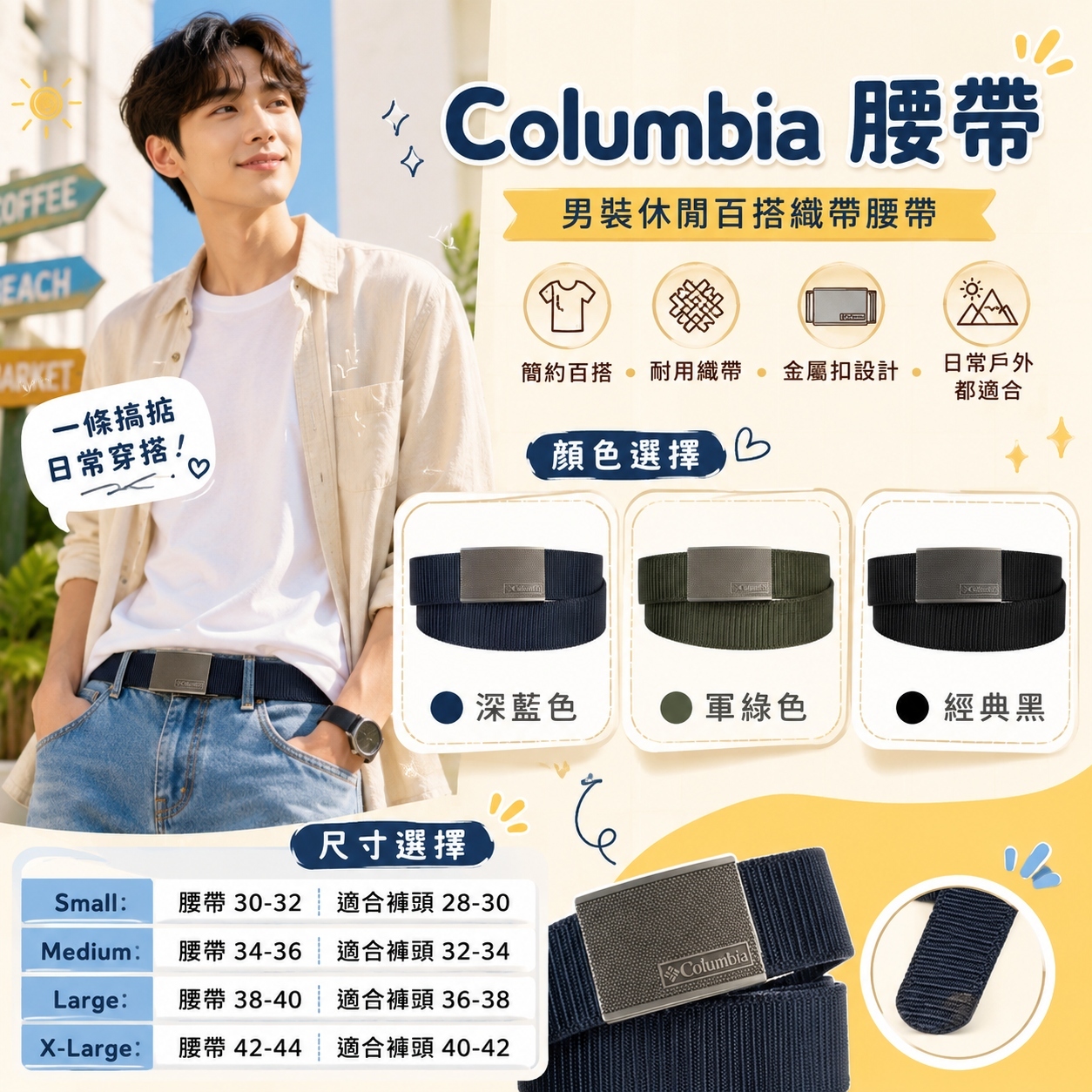【預購】Columbia H070731 男裝織布腰帶
