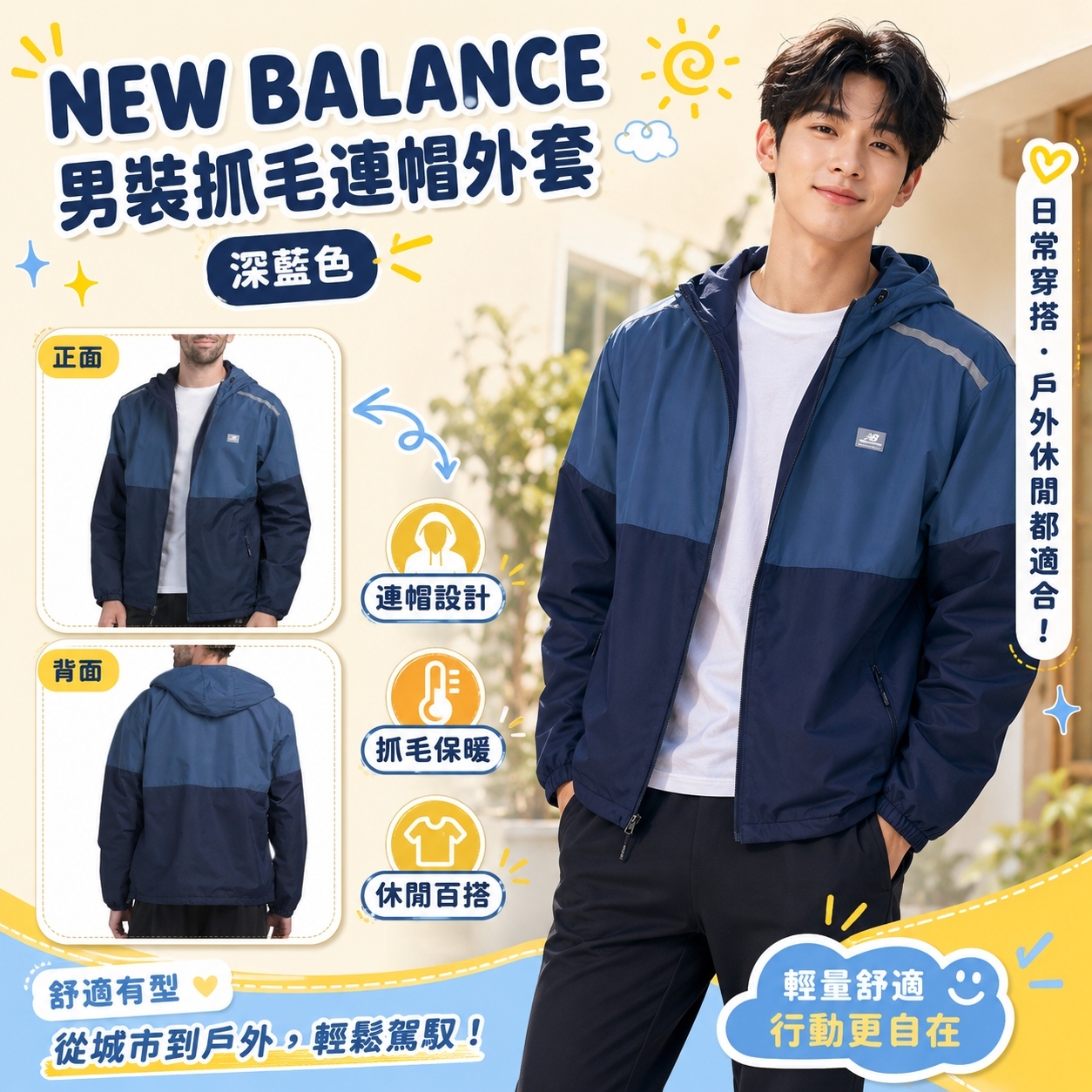 【預購】NEW BALANCE H070727 男裝抓毛連帽外套 (深藍色)