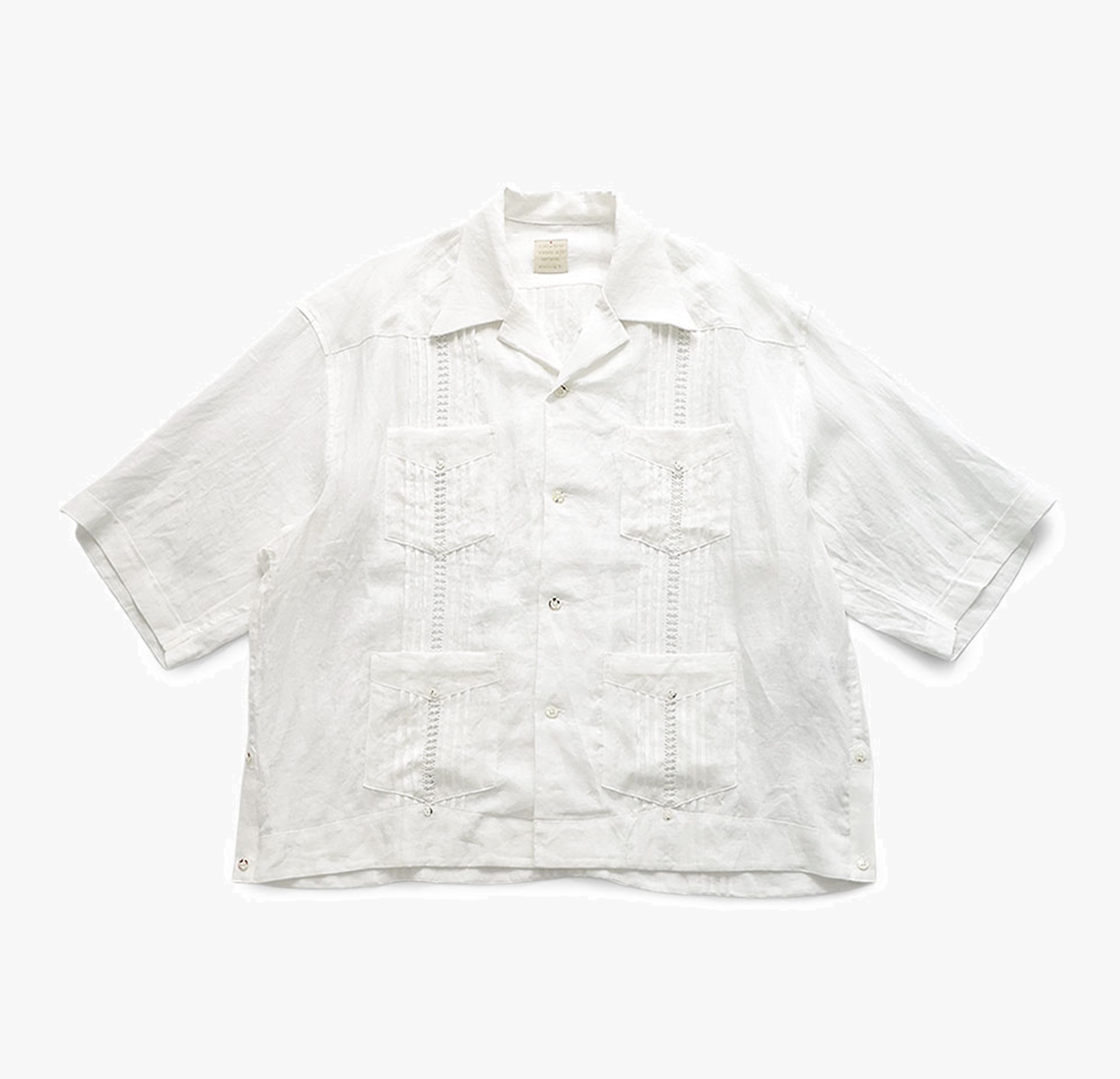 KAPITAL 2026 LINEN DRAWNWORK LAX CUBAN SHIRT S/S - WHITE PRE ORDER ITEM (預訂中)