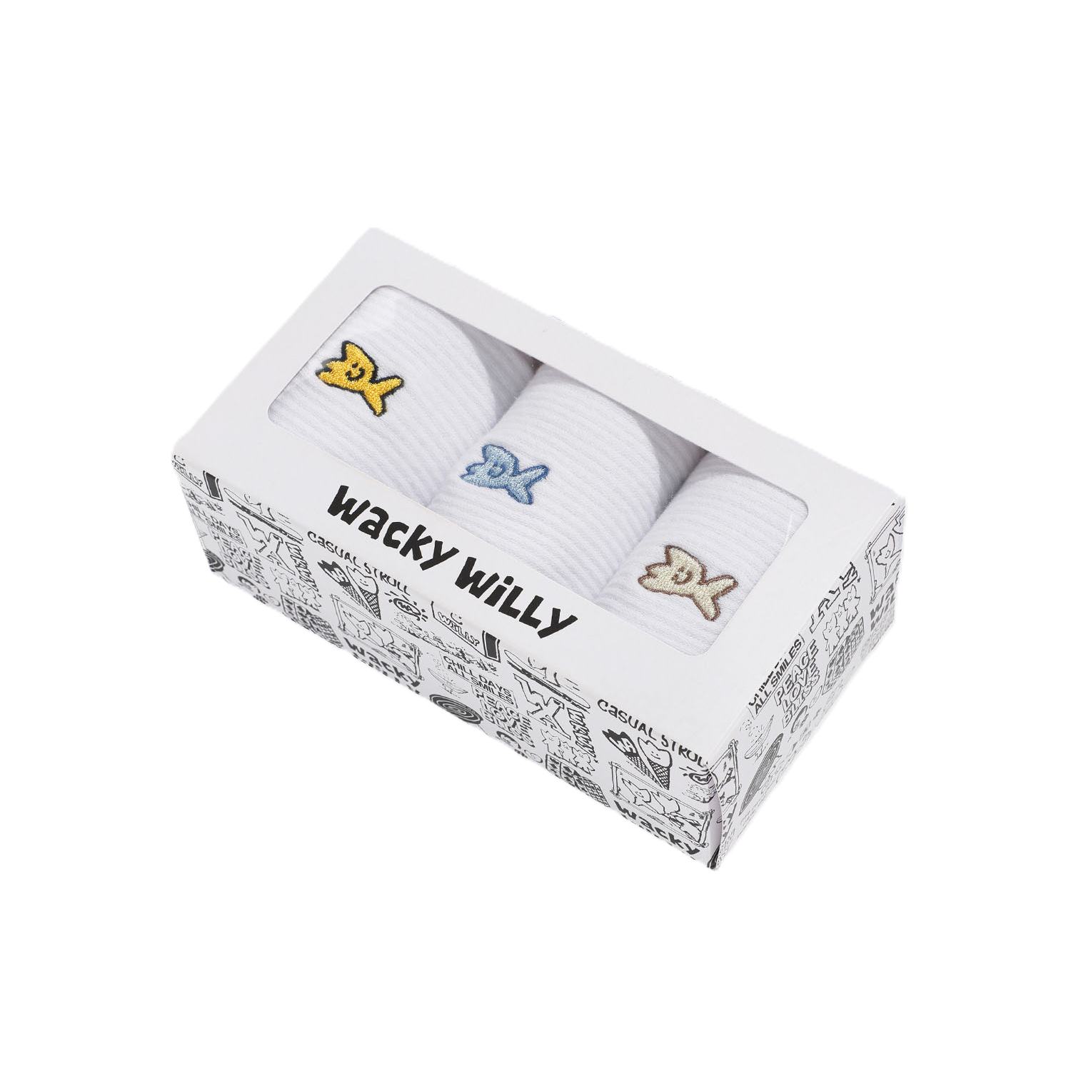 【28】Wacky Willy Kiki Color Embroidered Socks 3-Pack (2碼選擇)