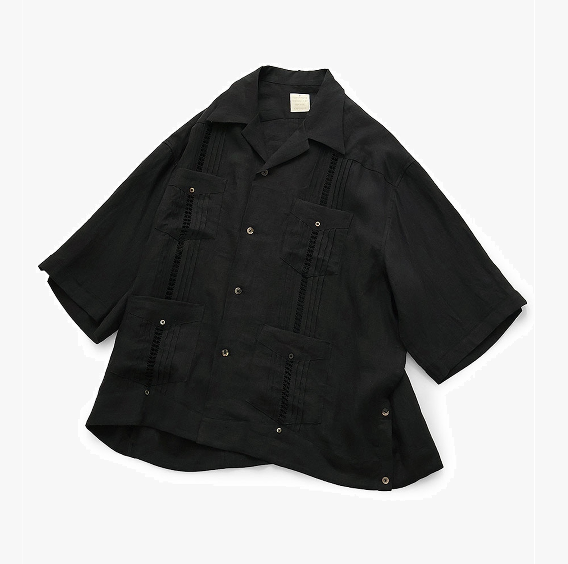 KAPITAL 2026 LINEN DRAWNWORK LAX CUBAN SHIRT S/S - BLACK PRE ORDER ITEM (預訂中)