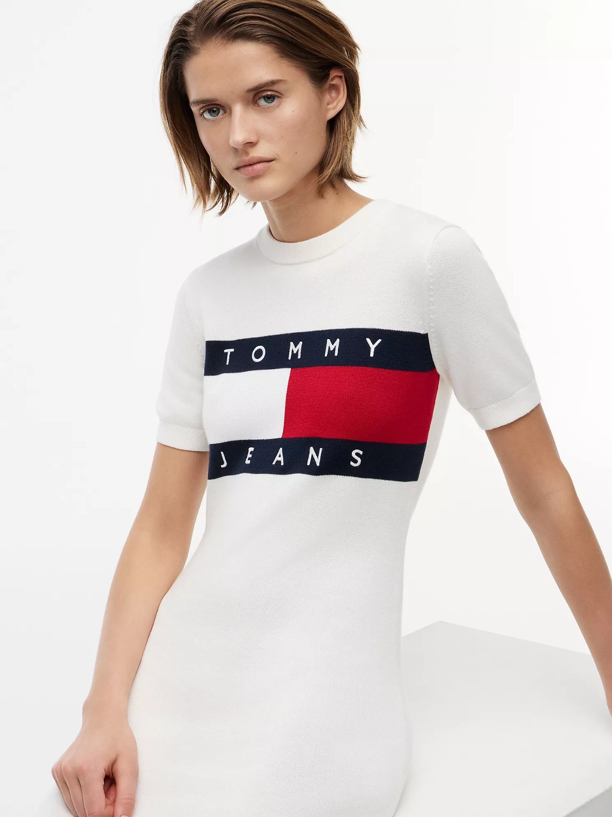 【直播】Tommy Hilfiger K0707118 Womens Tommy Jeans Flag Logo Sweater Dress