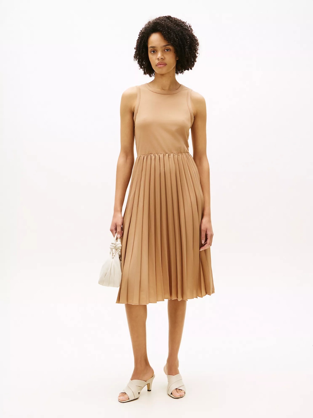 【直播】Tommy Hilfiger K0707121 Womens Mixed-Media Pleated Tank Dress