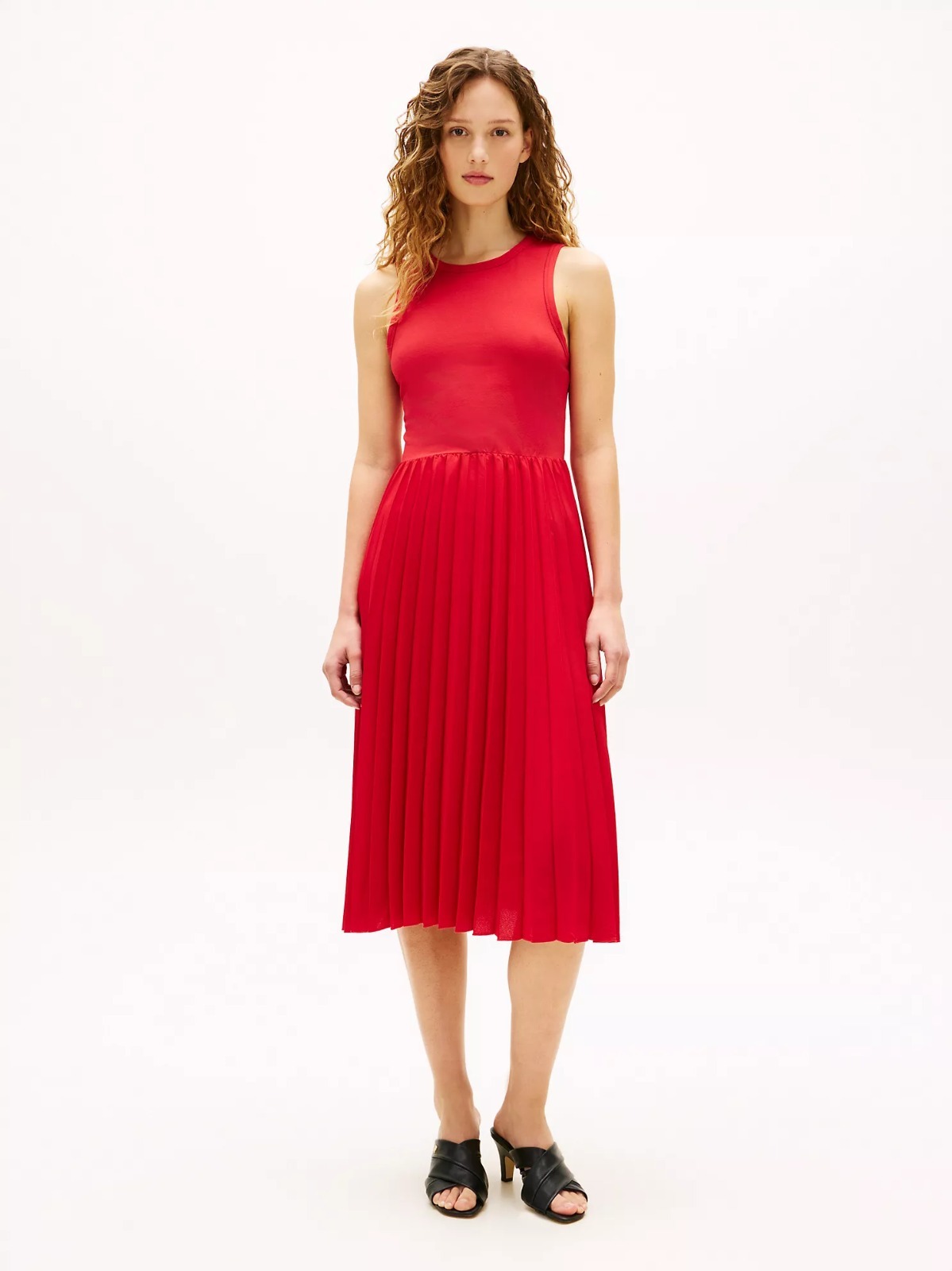 【直播】Tommy Hilfiger K0707121 Womens Mixed-Media Pleated Tank Dress
