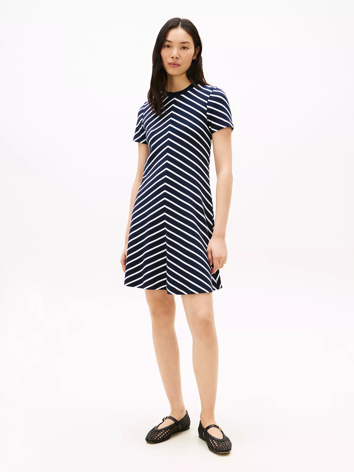 【直播】Tommy Hilfiger K0707122 Womens Chevron Stripe Interlock Dress (navy)