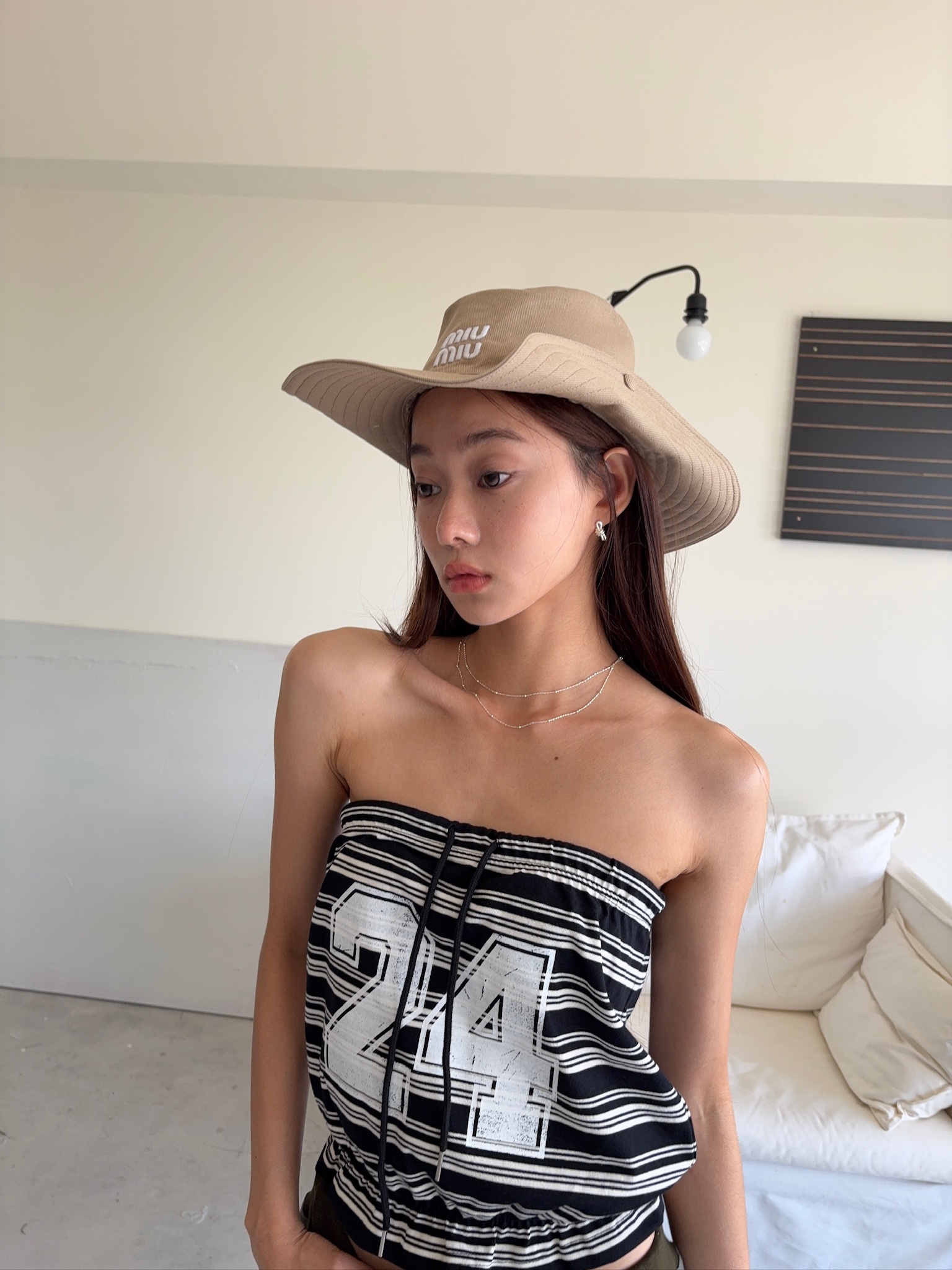 J18/ 撞色24條紋抽繩平口背心