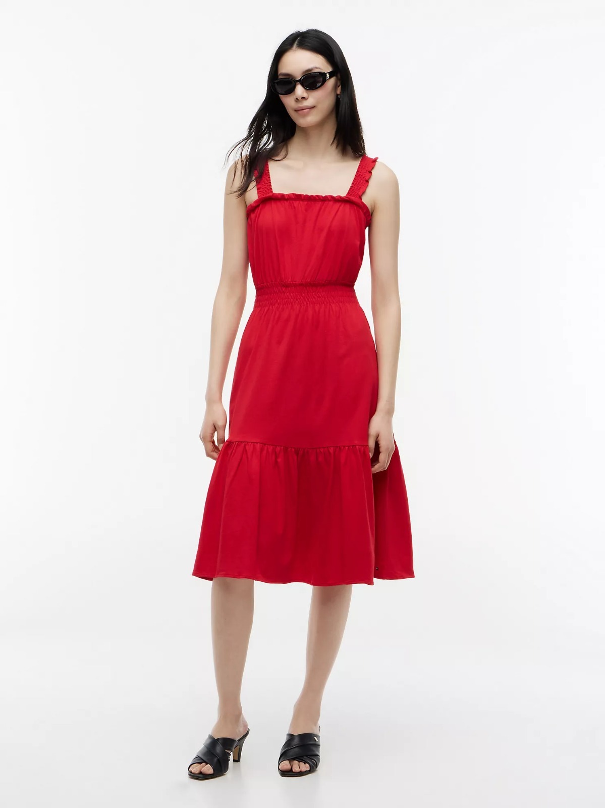 【直播】Tommy Hilfiger K0707124 Womens Ruffle-Trim Shirred Jersey Midi Dress