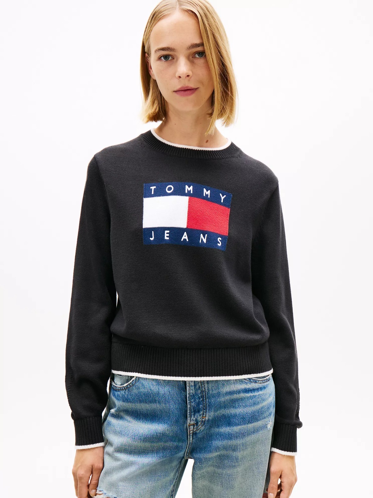 【直播】Tommy Hilfiger K0707125 Womens Tommy Jeans Flag Logo Tipped Sweater