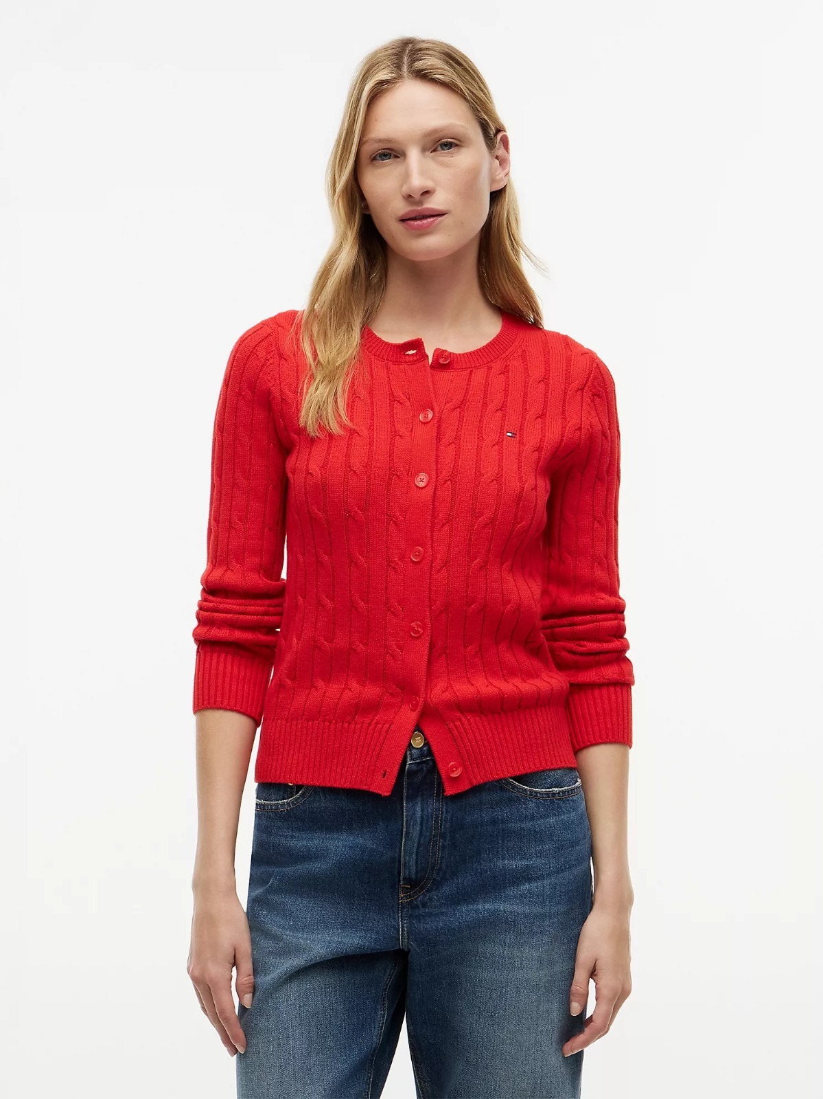【直播】Tommy Hilfiger K0707126 Womens Cable Knit Cardigan (red)