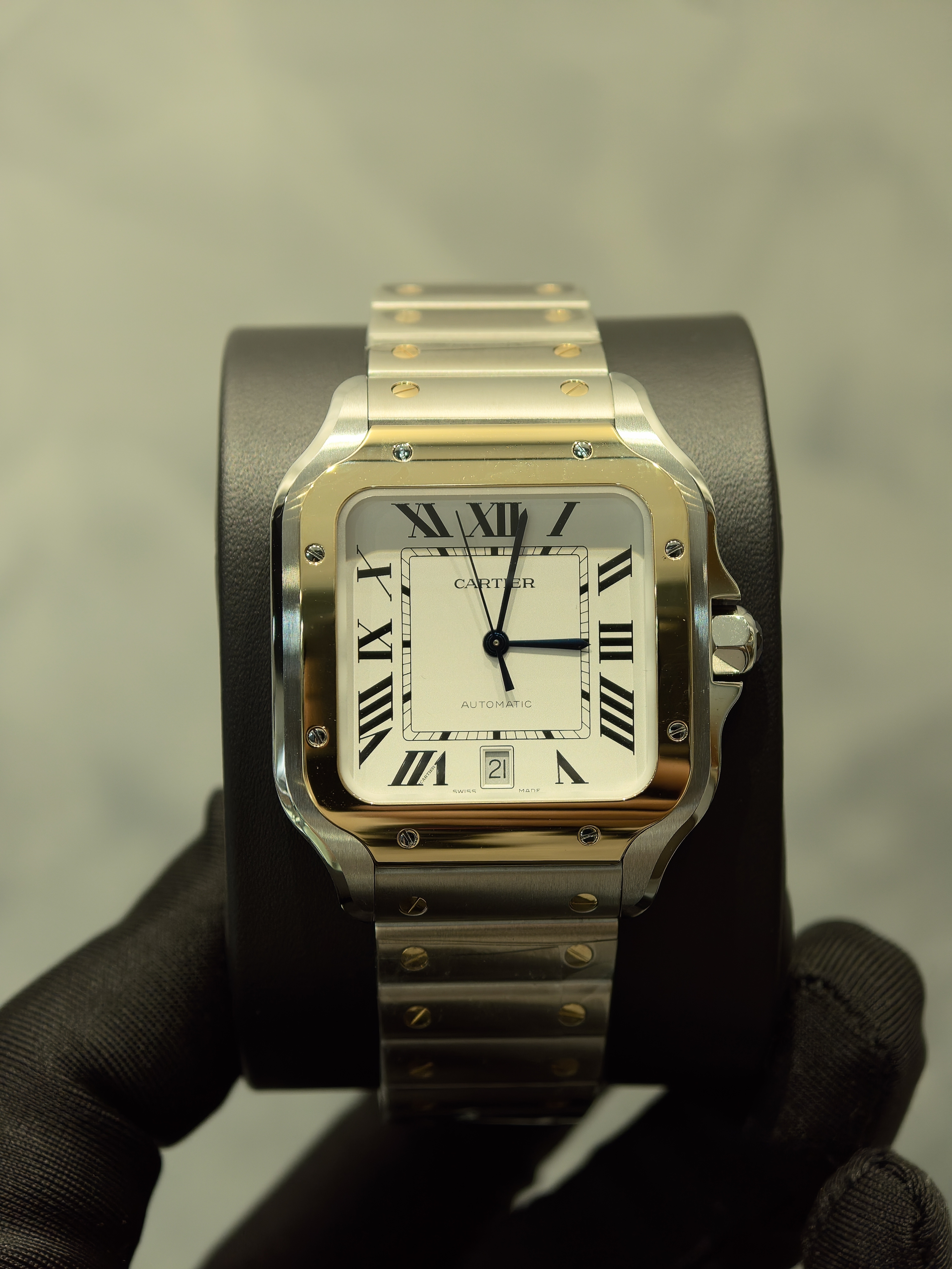 BRAND NEW CARTIER W2SA0009 SANTOS DE 40MM LARGE MODEL STEEL AND YELLOW GOLD WHITE  DIAL INTERCHANGEABLE METAL AND LEATHER BRACELETS