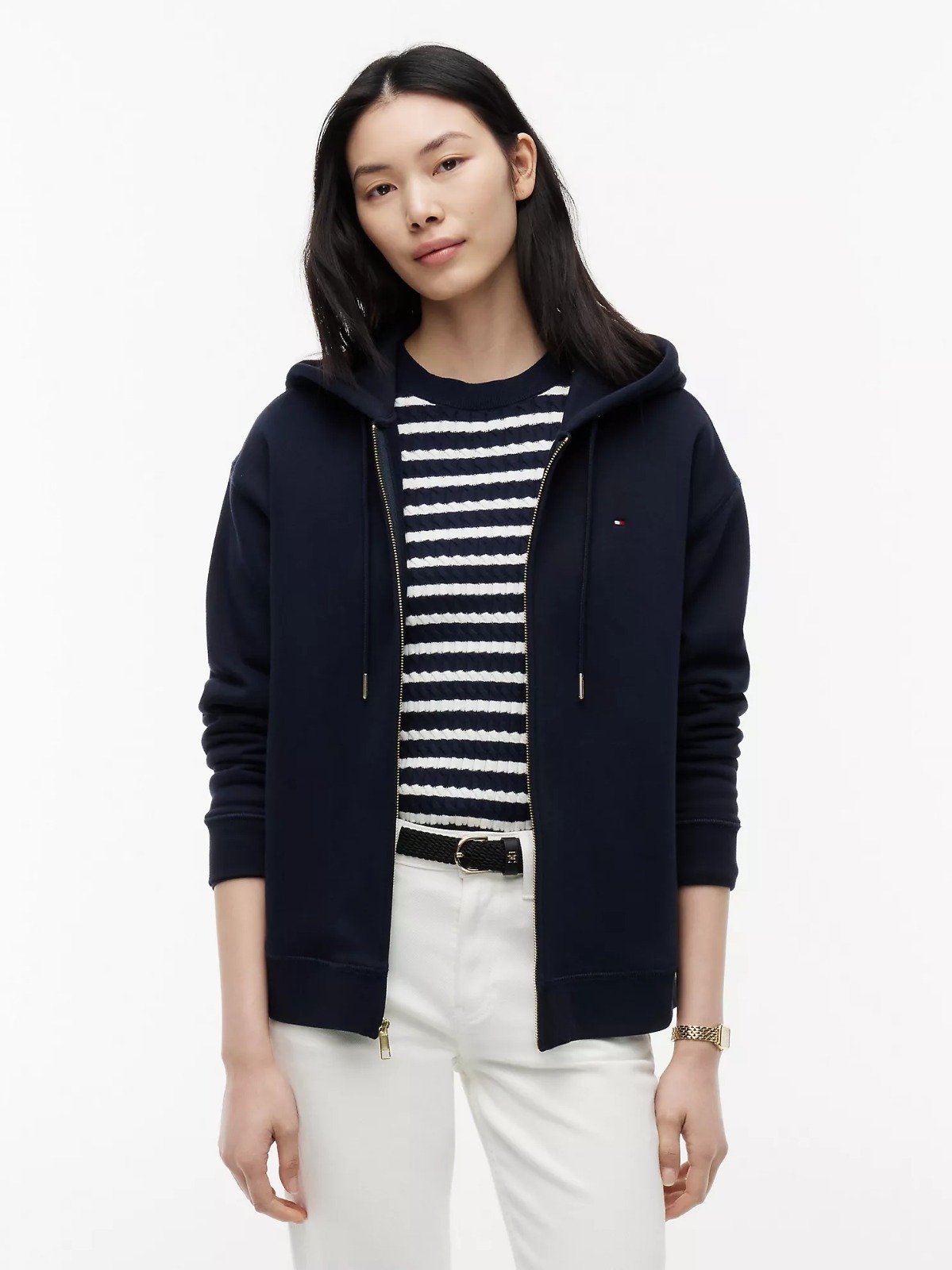 【直播】Tommy Hilfiger K0707129 Womens Relaxed Fit Zip Hoodie (Navy)