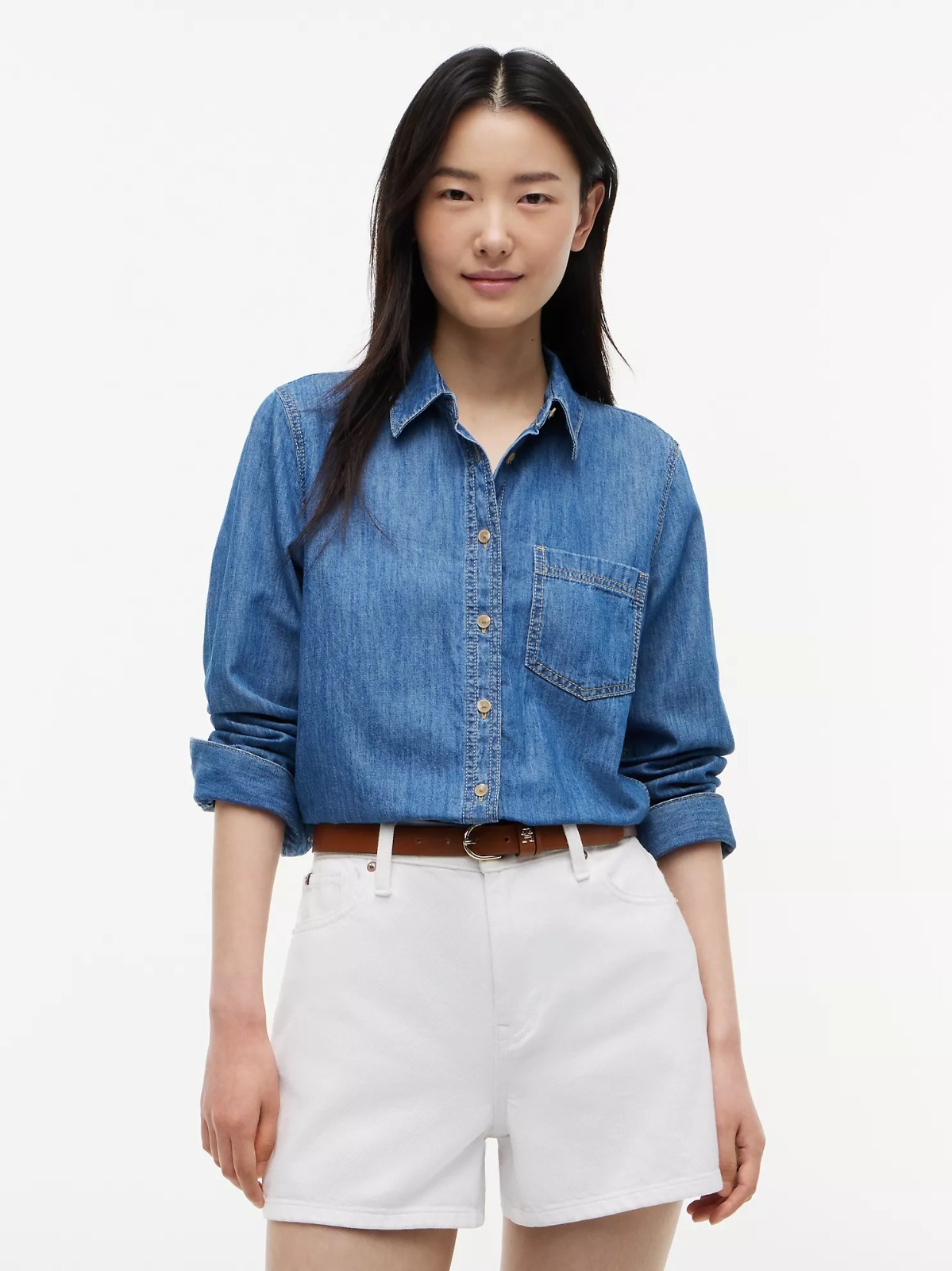 【直播】Tommy Hilfiger K0707130 Womens Chambray Shirt (Med Wash)