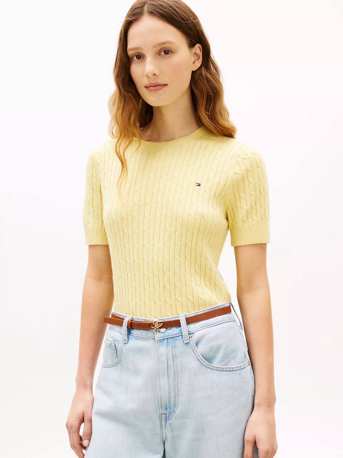 【直播】Tommy Hilfiger K0707131 Womens Short-Sleeve Cable Knit Sweater