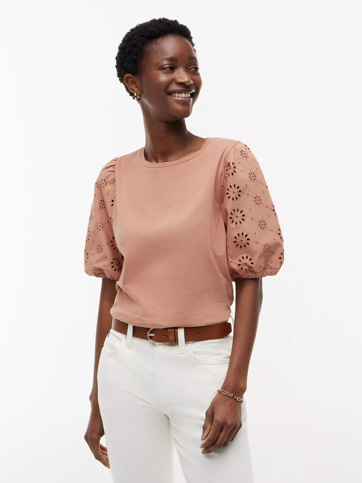 【直播】Tommy Hilfiger K0707136 Womens Embroidered Eyelet Mixed-Media Top