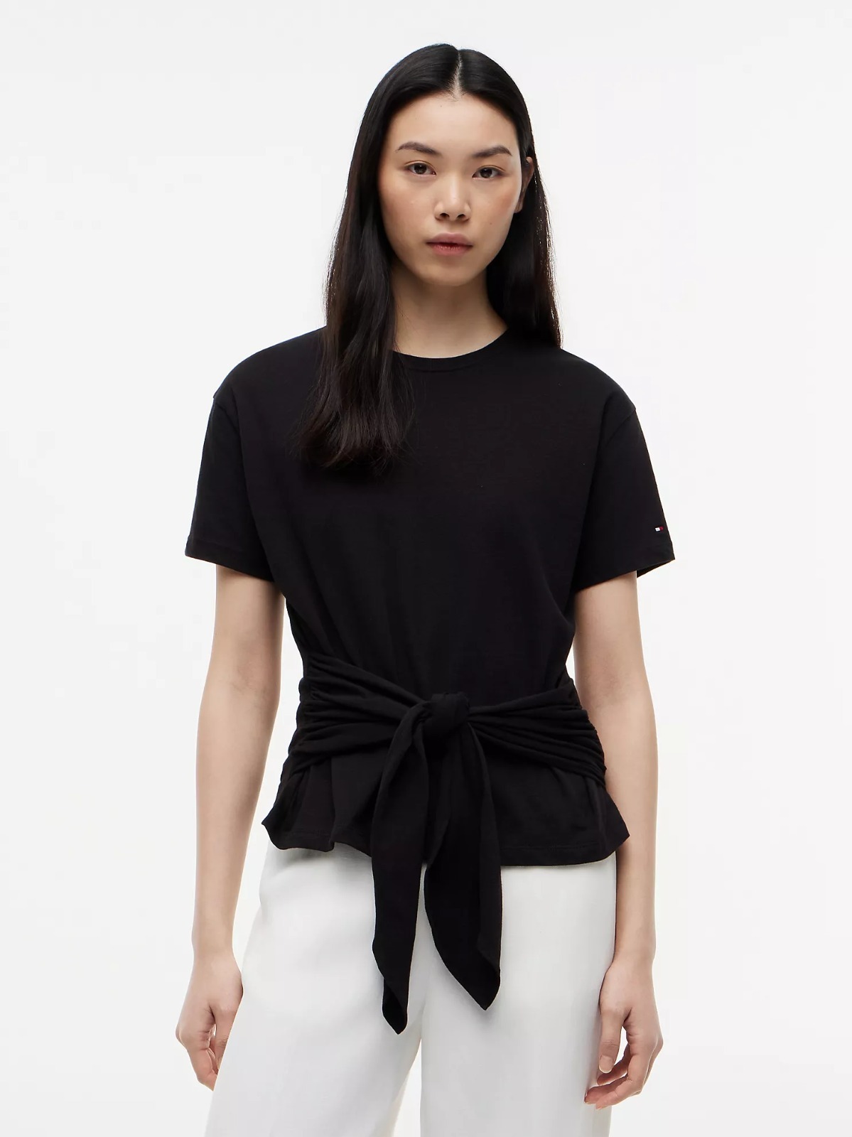 【直播】Tommy Hilfiger K0707137 Womens Tie-Front Slub Cotton T-Shirt