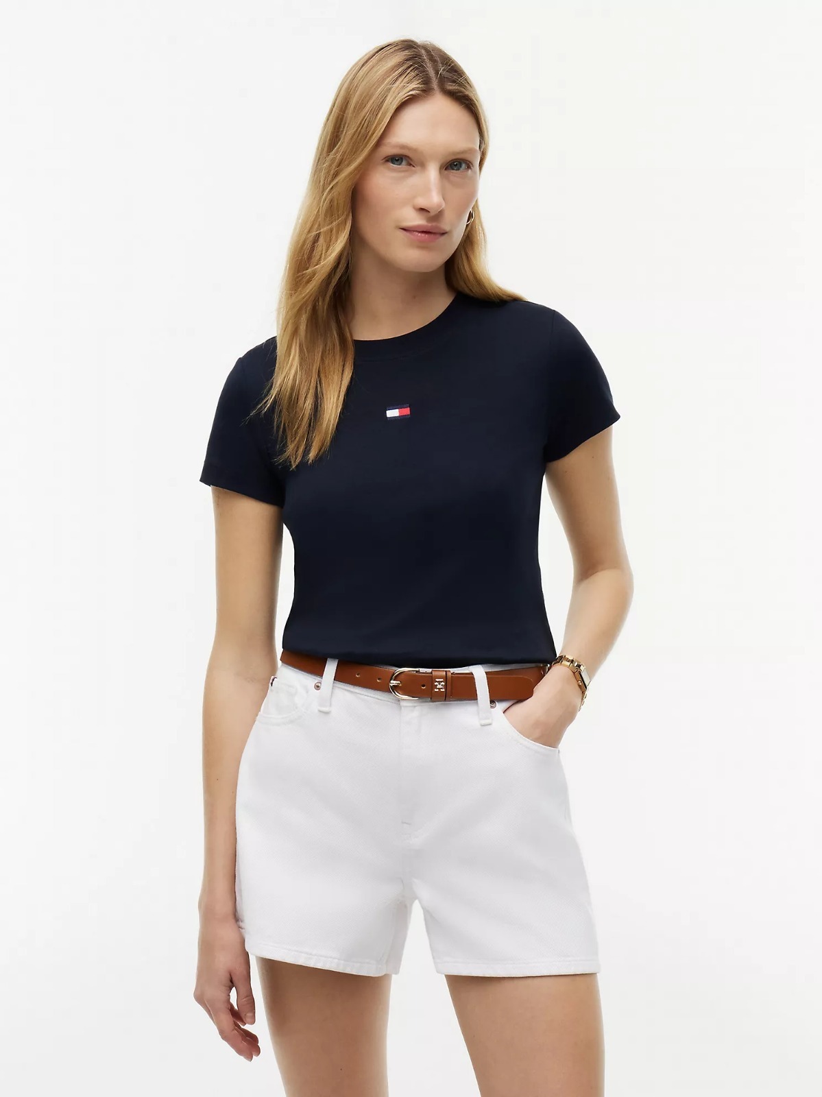 【直播】Tommy Hilfiger K0707146 Womens Mini Flag Logo Favorite T-Shirt