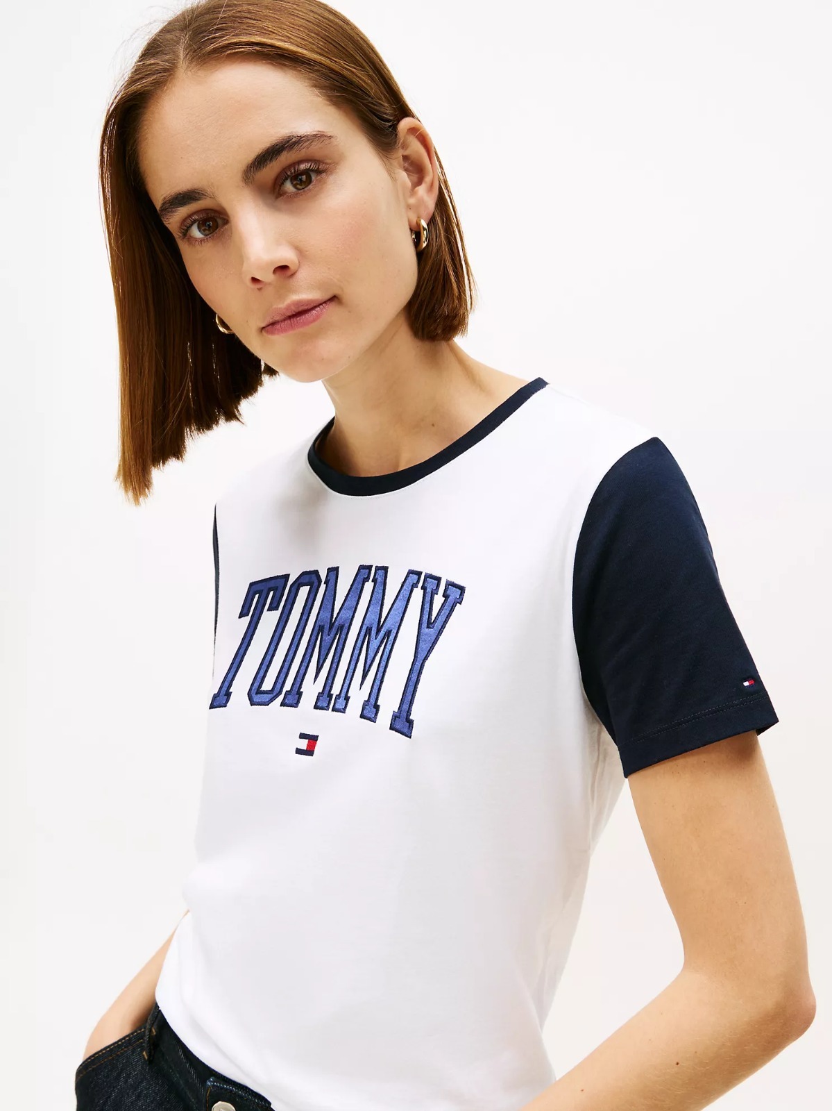 【直播】Tommy Hilfiger K0707147 Womens Varsity Tommy Logo Ringer T-Shirt (Ivory)