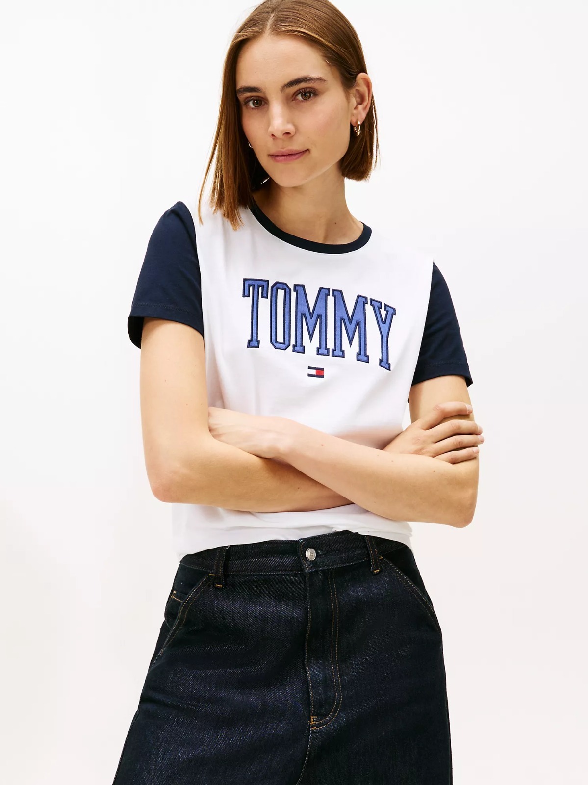 【直播】Tommy Hilfiger K0707147 Womens Varsity Tommy Logo Ringer T-Shirt (Ivory)
