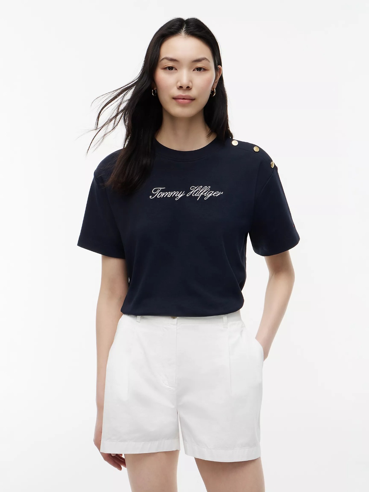 【直播】Tommy Hilfiger K0707148 Womens Script Logo Cotton Interlock T-Shirt