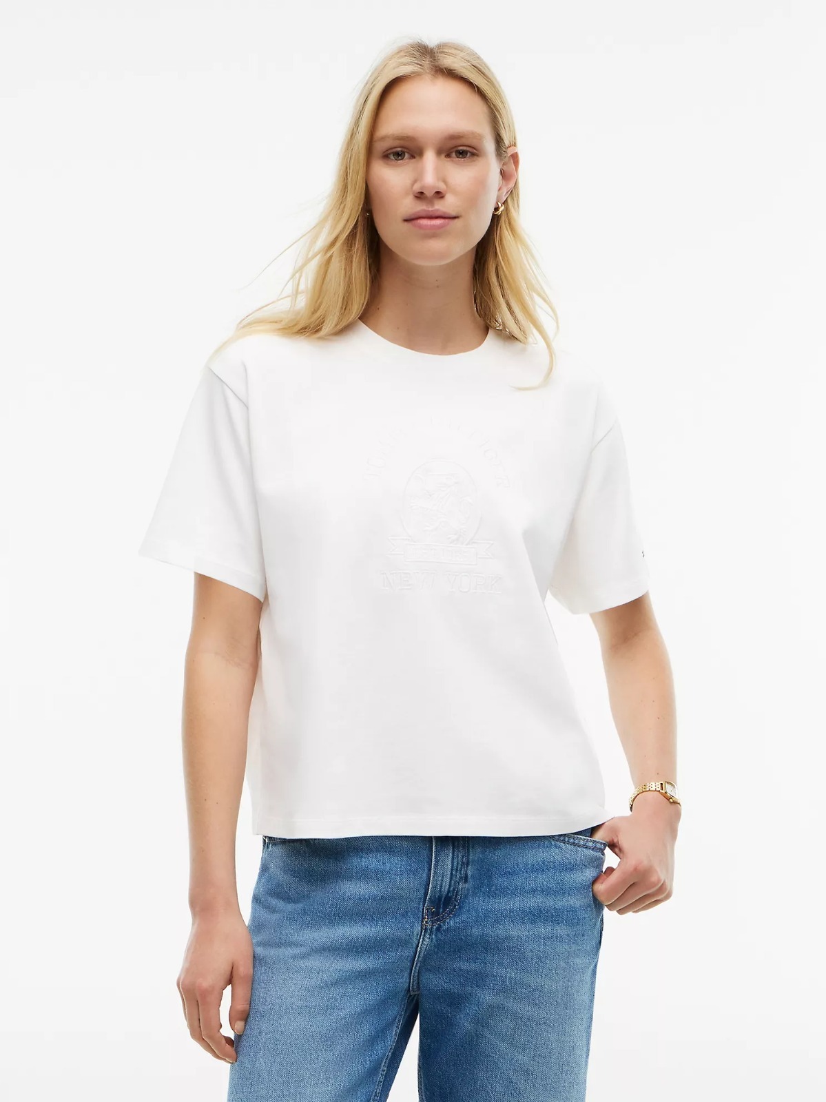 Tommy Hilfiger K0707149 Womens Crest Logo Garment-Dyed Boxy T-Shirt