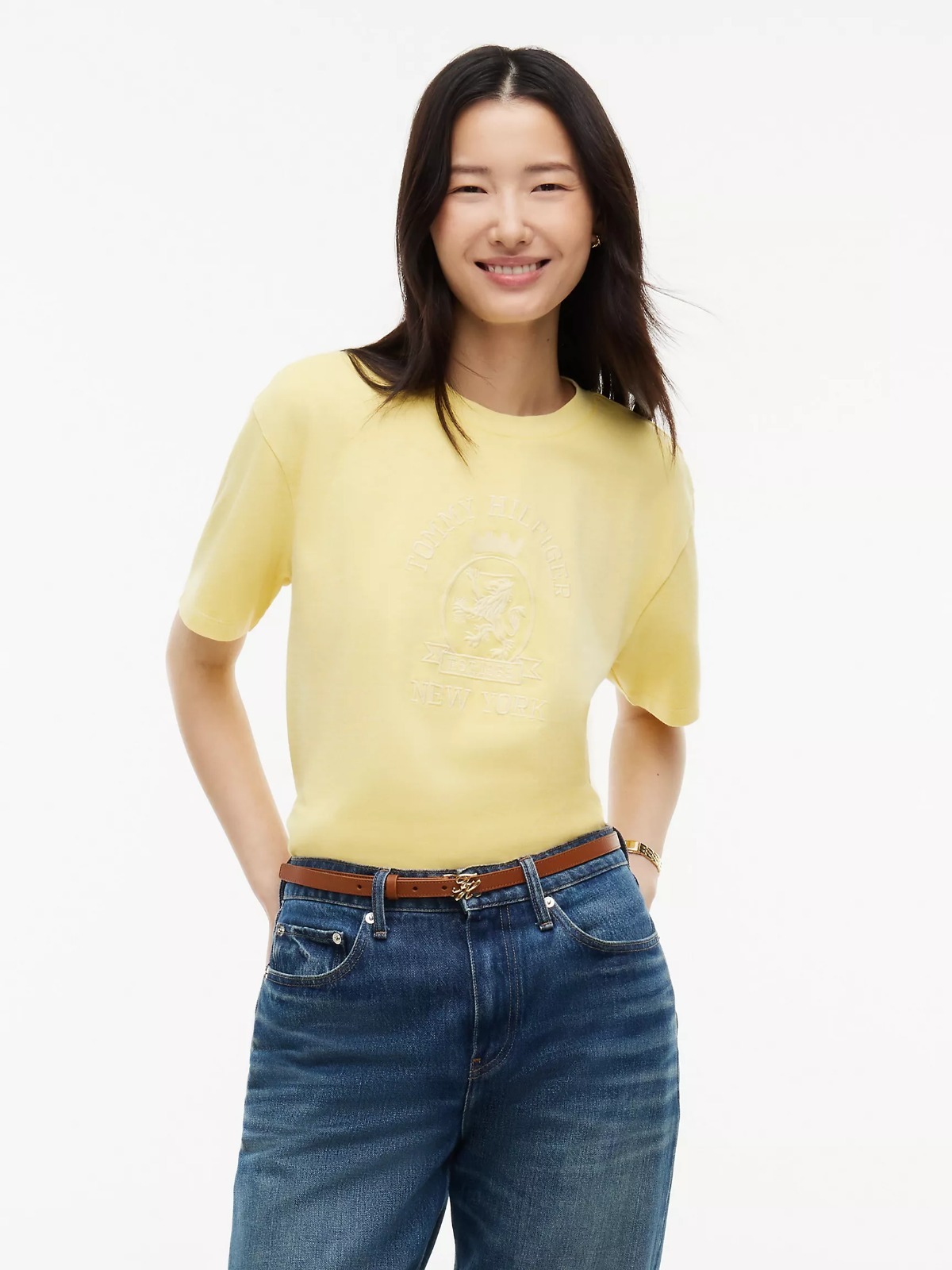 Tommy Hilfiger K0707149 Womens Crest Logo Garment-Dyed Boxy T-Shirt