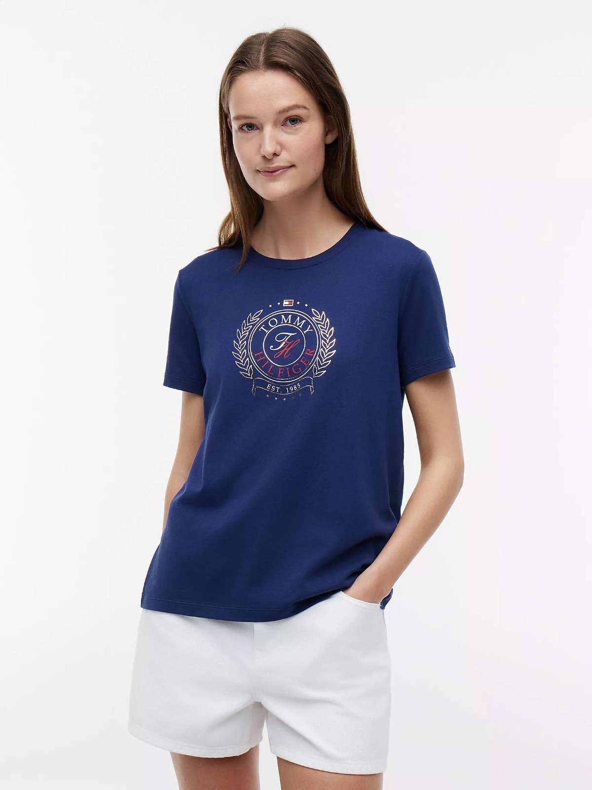 【直播】Tommy Hilfiger K0707153 Womens Foiled Laurel Leaf Logo T-Shirt