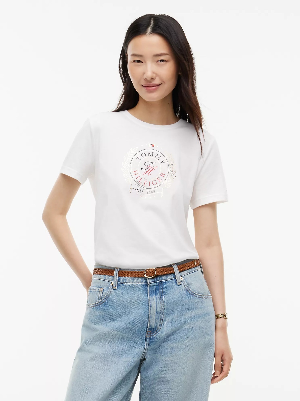 【直播】Tommy Hilfiger K0707153 Womens Foiled Laurel Leaf Logo T-Shirt