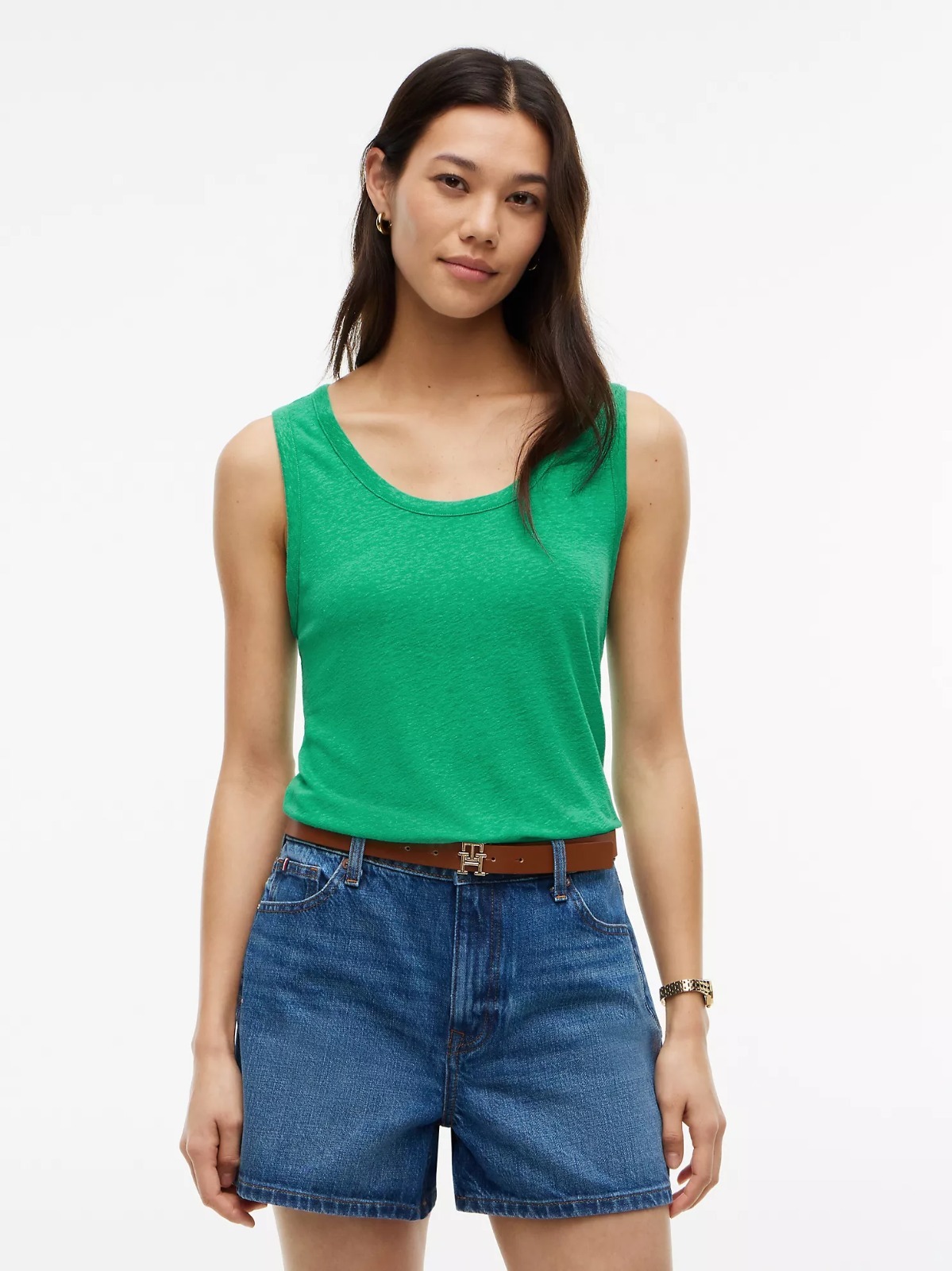 【直播】Tommy Hilfiger K0707162 Womens Linen-Blend Jersey Tank Top