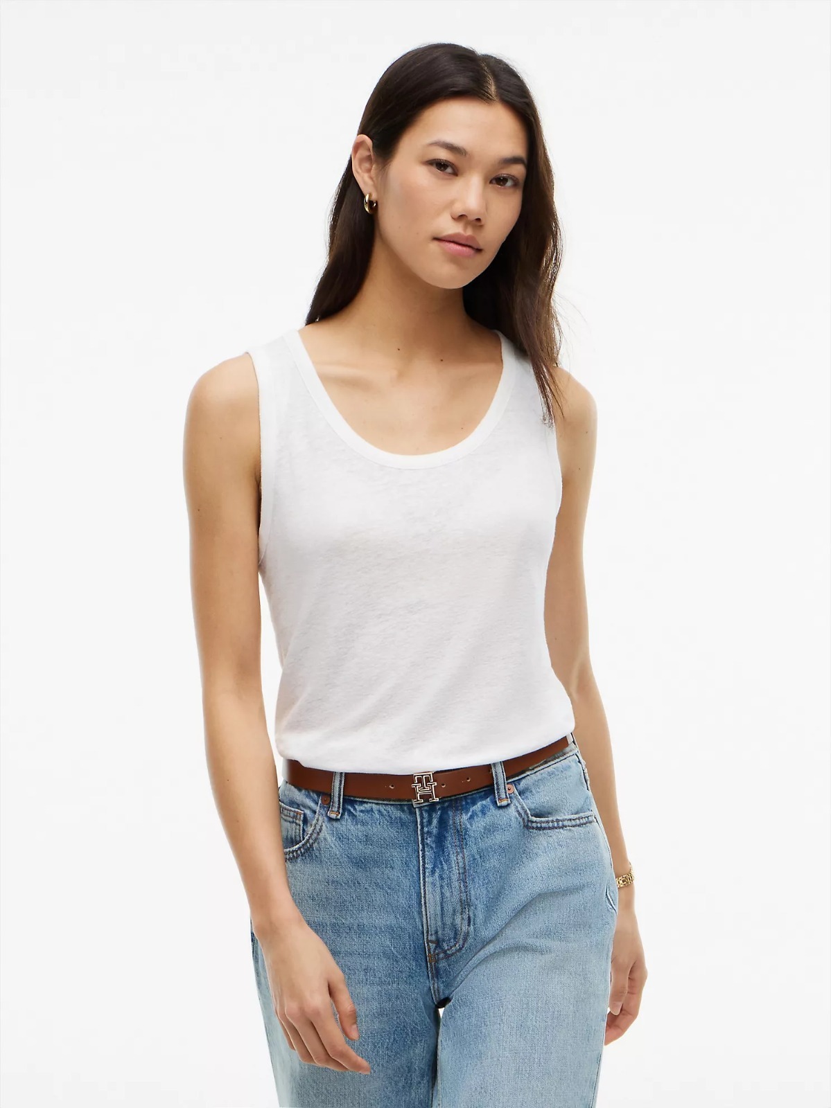 【直播】Tommy Hilfiger K0707162 Womens Linen-Blend Jersey Tank Top