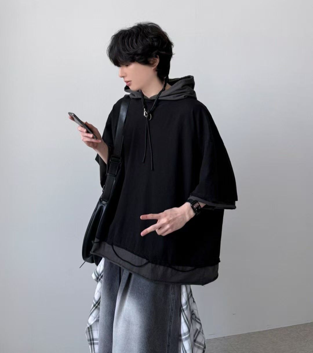 《K》假兩件連帽寬版短T