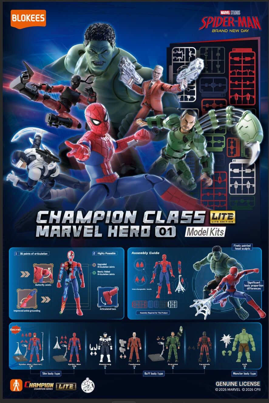 Blokees Figure – Marvel Champion Class Lite 01 Spider-Man Movie Ver.（全 6 款套裝）