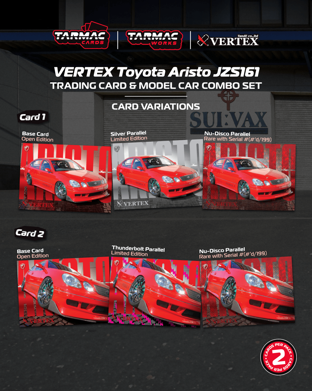 Tarmac Works 1/64 VERTEX Toyota Aristo JZS161 紅色版 模型車＋收藏卡套裝