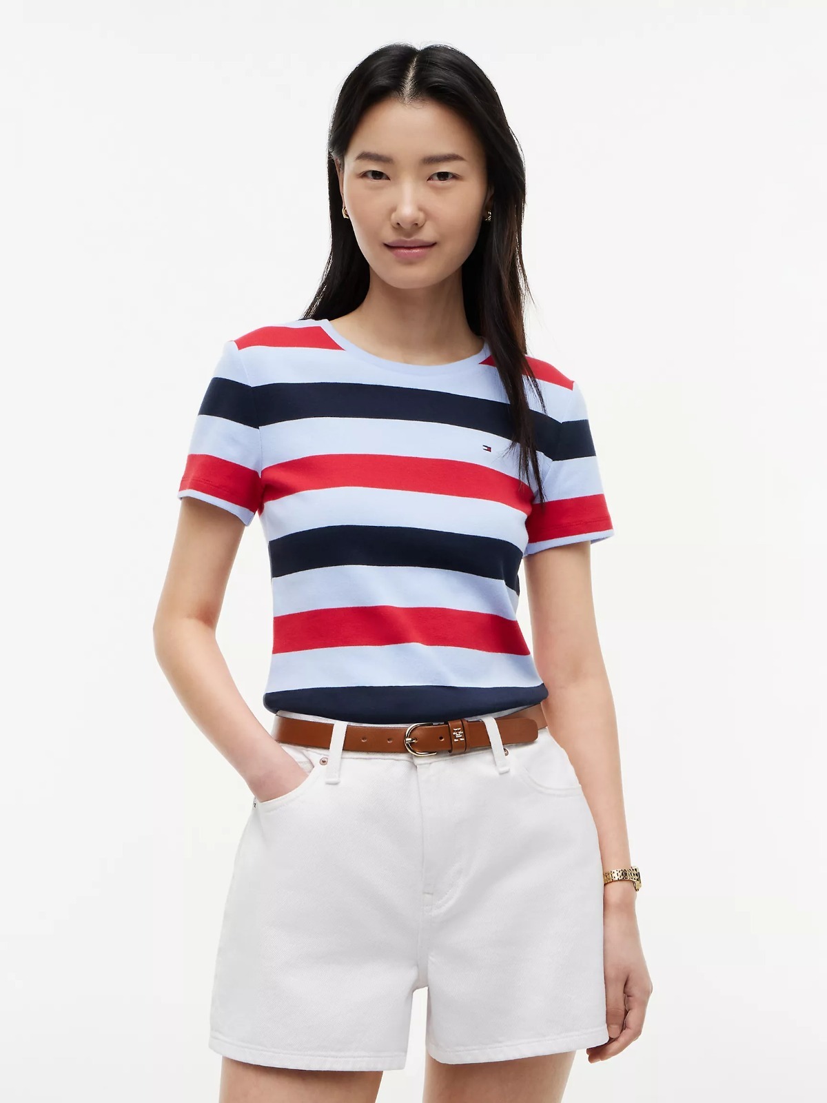【直播】Tommy Hilfiger K0707175 女士橄欖球條紋圓領T卹