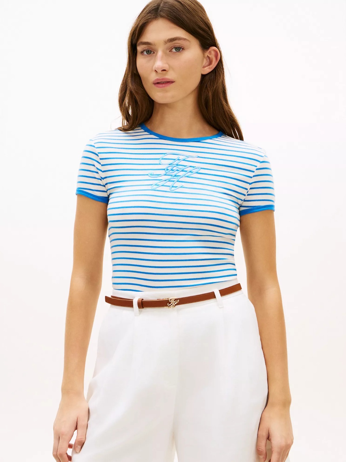 【直播】Tommy Hilfiger K0707180 女士字母印花條紋圓領T卹