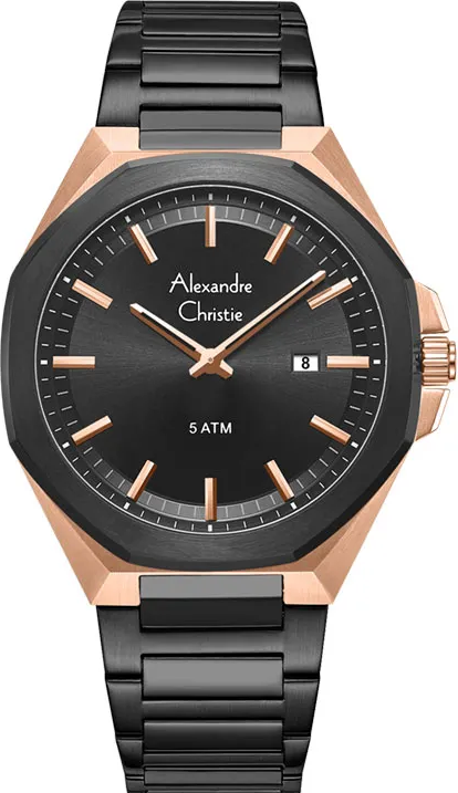 萬年鐘錶 - Alexandre Christie   8715系列  黑面玫瑰金經典簡約男錶 8715MDFBRBA-SET 錶徑41MM (AC錶)