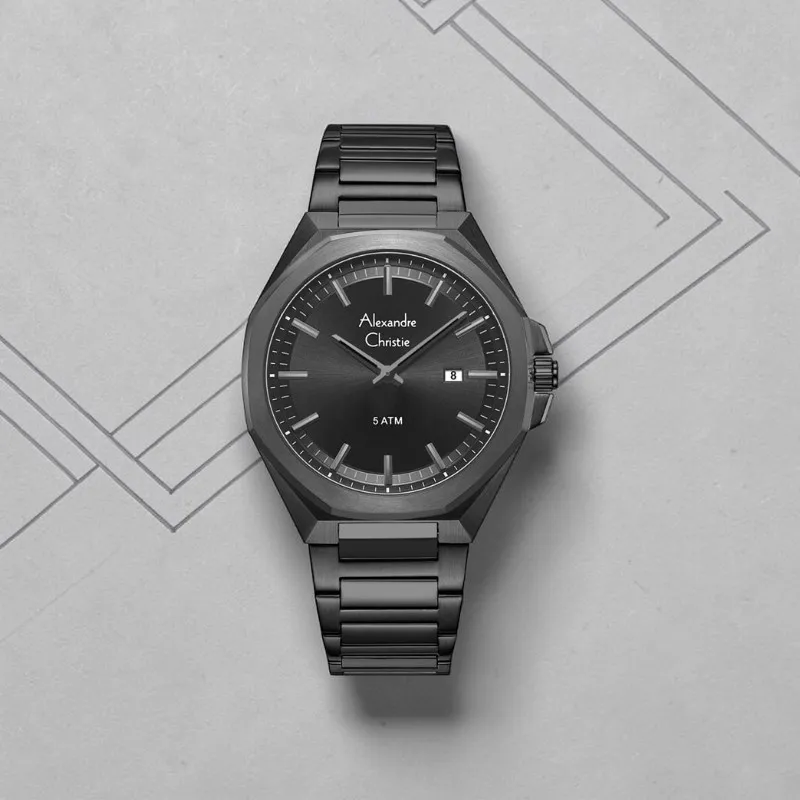 萬年鐘錶 - Alexandre Christie   8715系列  黑色經典簡約男錶 8715MDFEPBA-SET 錶徑41MM (AC錶)