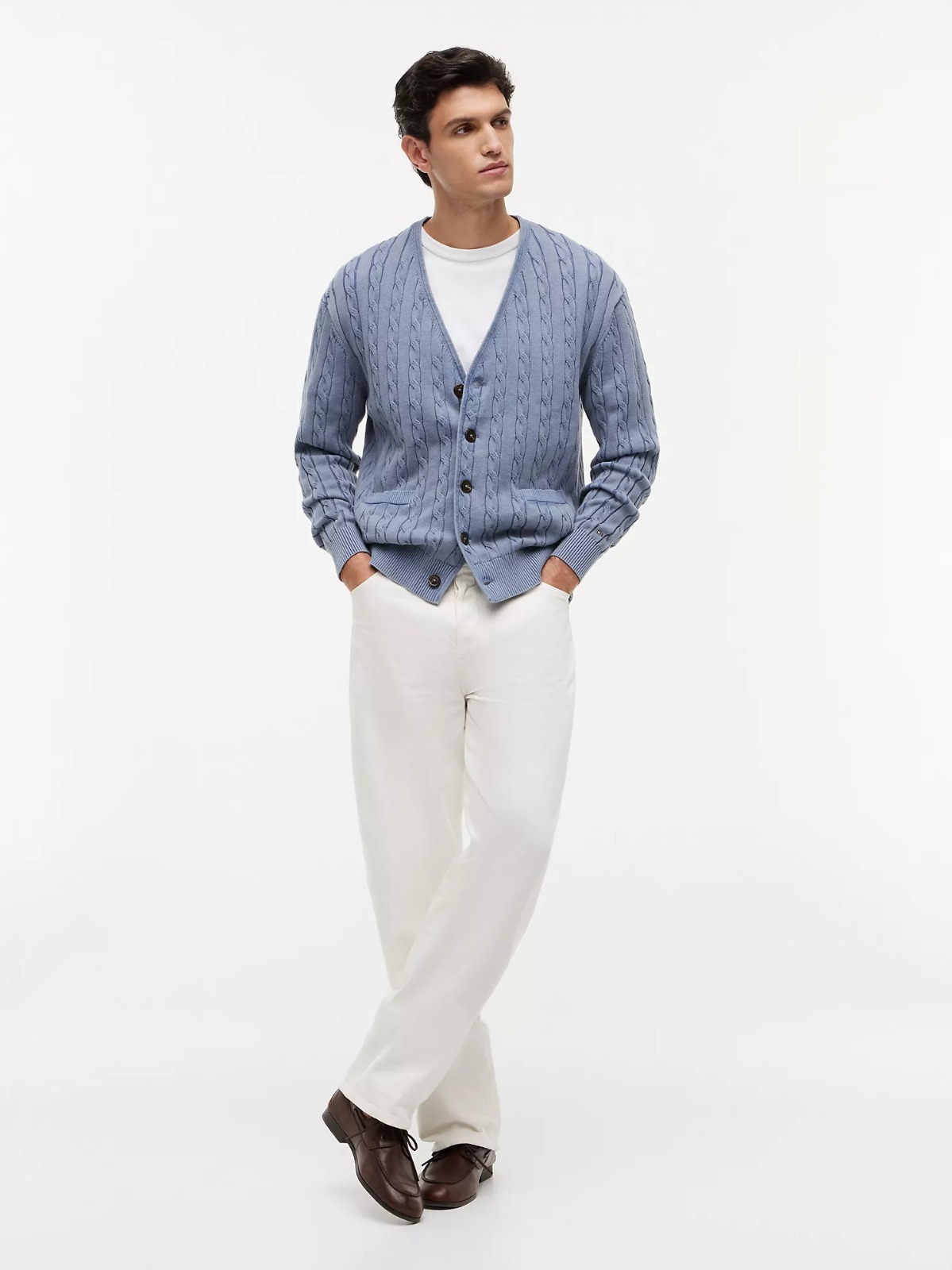 【直播】Tommy Hilfiger K0707189 男士成衣染色絞花針織開襟衫（清爽藍）