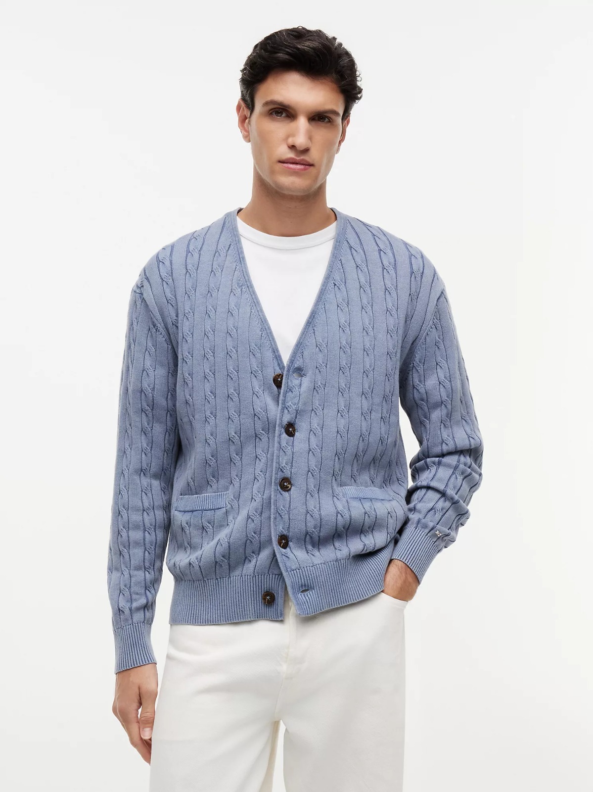 【直播】Tommy Hilfiger K0707189 男士成衣染色絞花針織開襟衫（清爽藍）