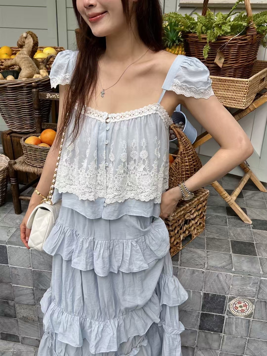 包肩蕾絲吊帶背心  長裙(分售)