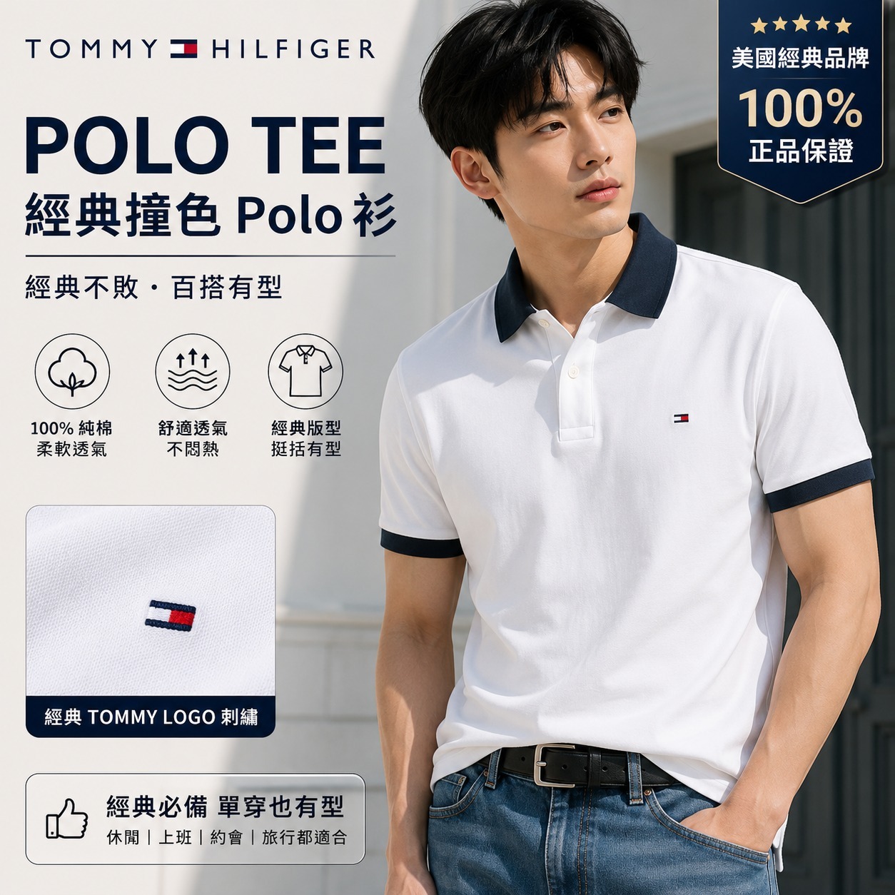 【直播】TOMMY HILFIGER LX070338 男裝Polo短袖上衣 (白色)