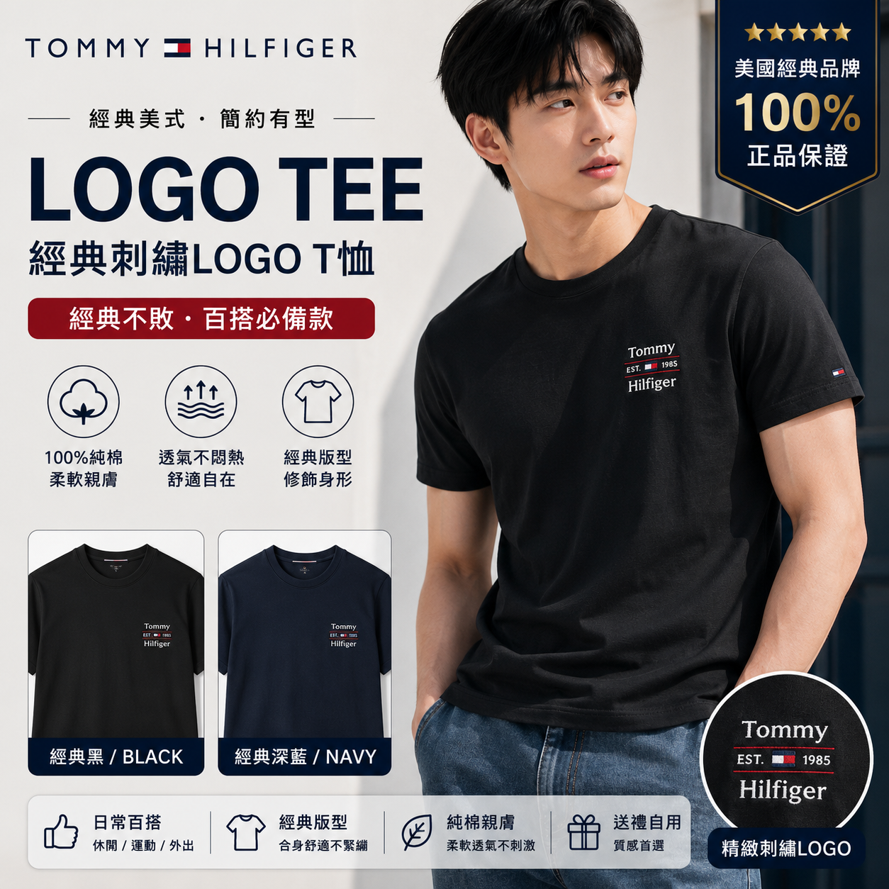 【直播】TOMMY HILFIGER LX070321 男裝疊層Logo短袖上衣