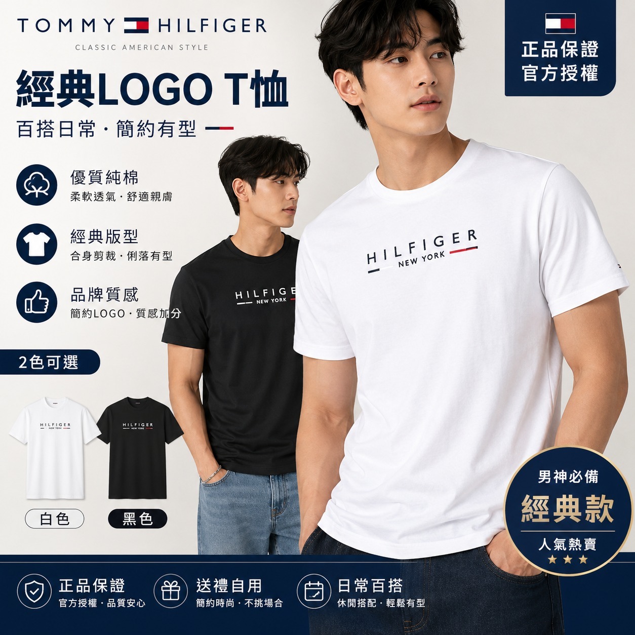 【直播】TOMMY HILFIGER LX070335  男裝 NY 字樣短袖上衣