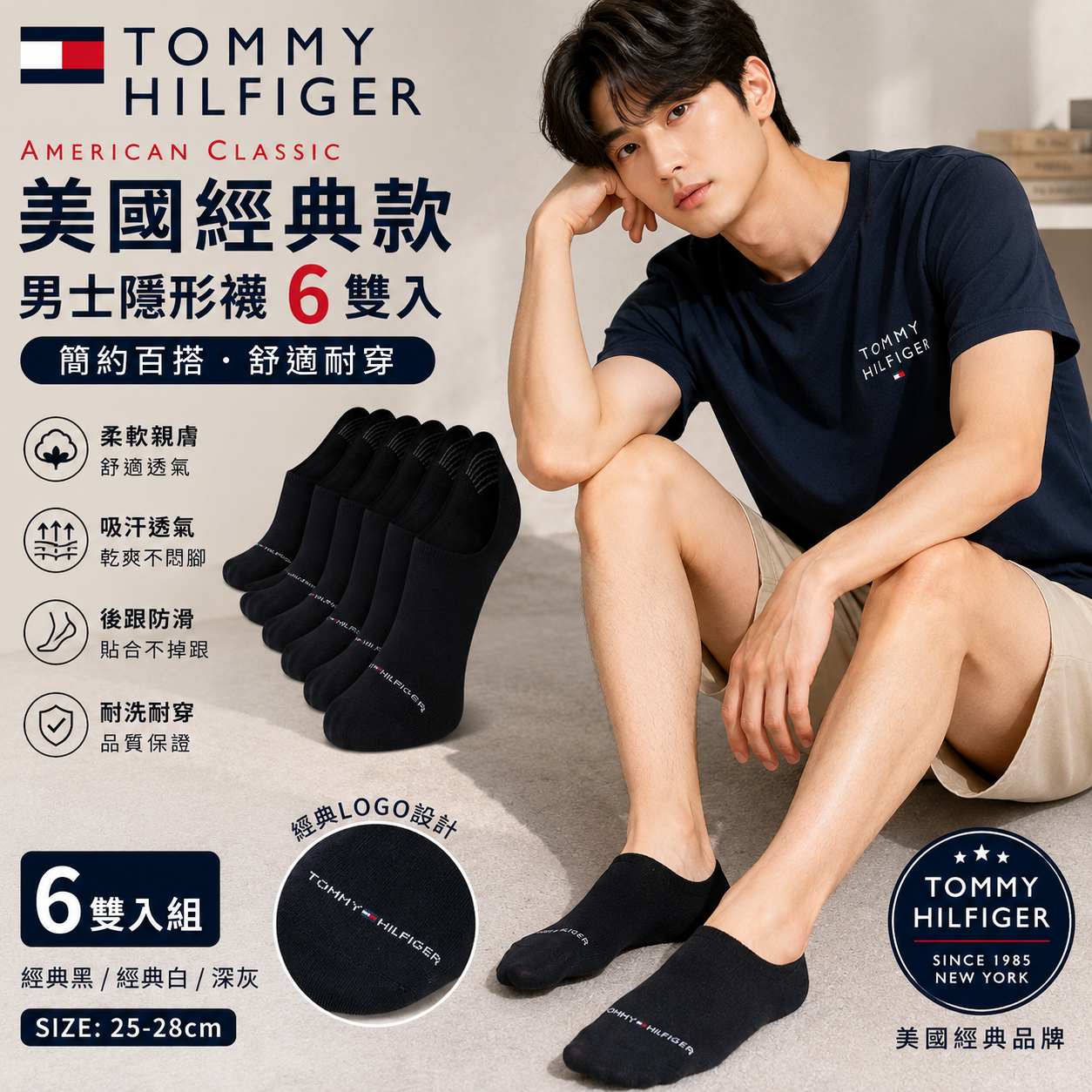 【直播】TOMMY HILFIGER LX070704 男裝LOGO No-Show 運動襪(一套6對)