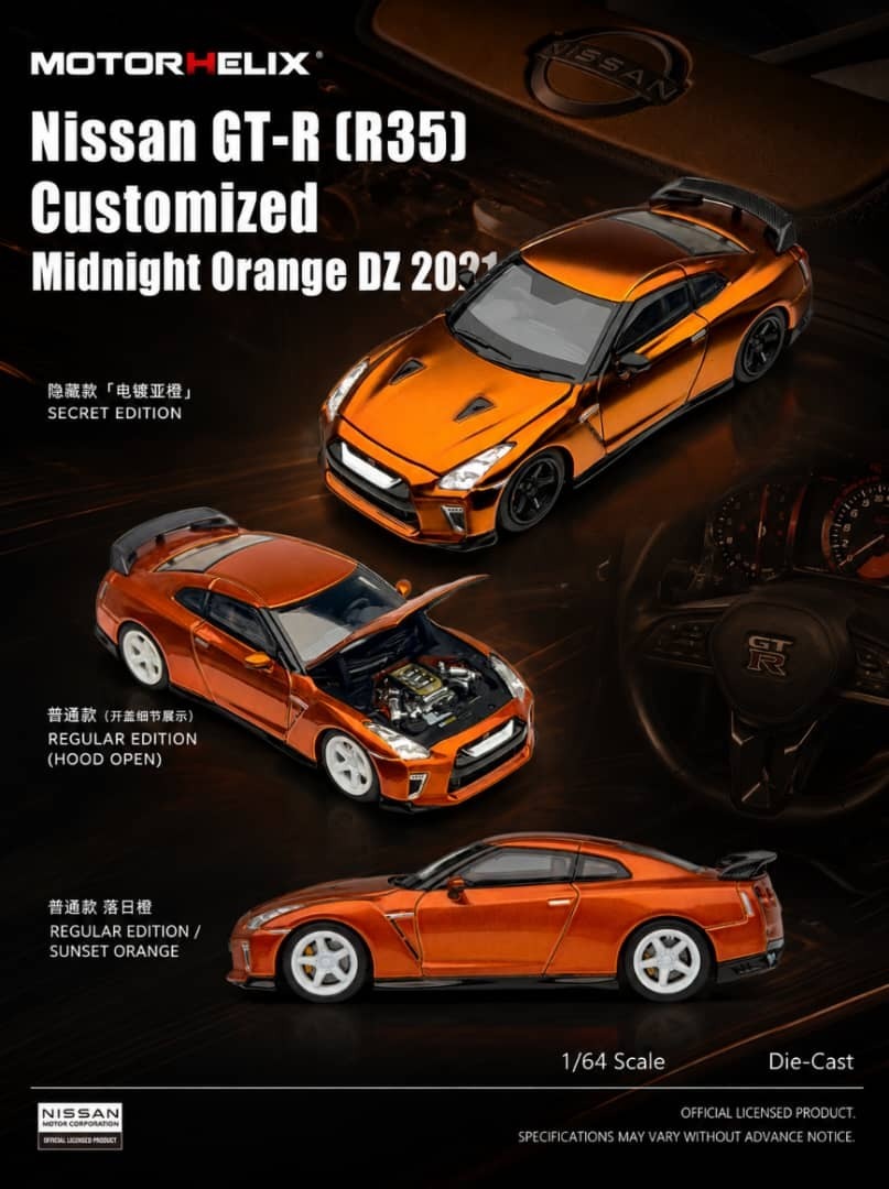 PO-$200 * MOTORHELIX * 1:64 NISSAN GT-R R35 2021 MIDNIGHT ORANGE