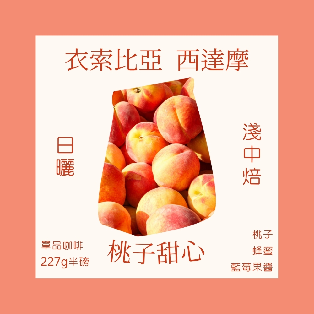 淺中焙｜衣索比亞 桃子甜心 西達摩 日曬 咖啡豆  半磅(227g±5g )｜暖窩咖啡